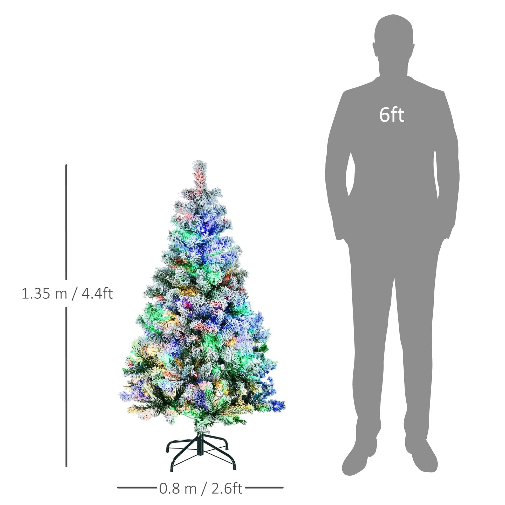 HOMCOM 4.5ft LED Snow Flocked Artificial Christmas Tree with Steel Base - maplin.co.uk
