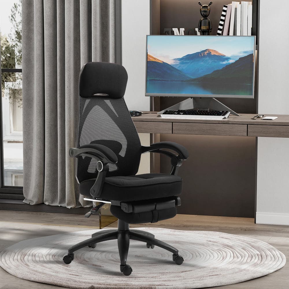 ProperAV Extra Reclining Adjustable Mesh Office Chair with Footrest - Black - maplin.co.uk