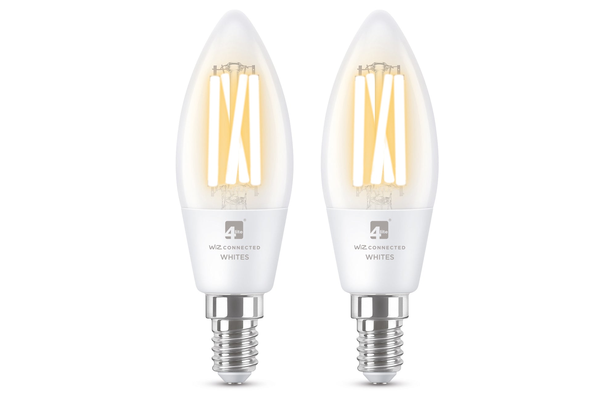 4lite WiZ Connected C35 Candle Filament White WiFi LED Smart Bulb - E14 Small Screw Pack of 2