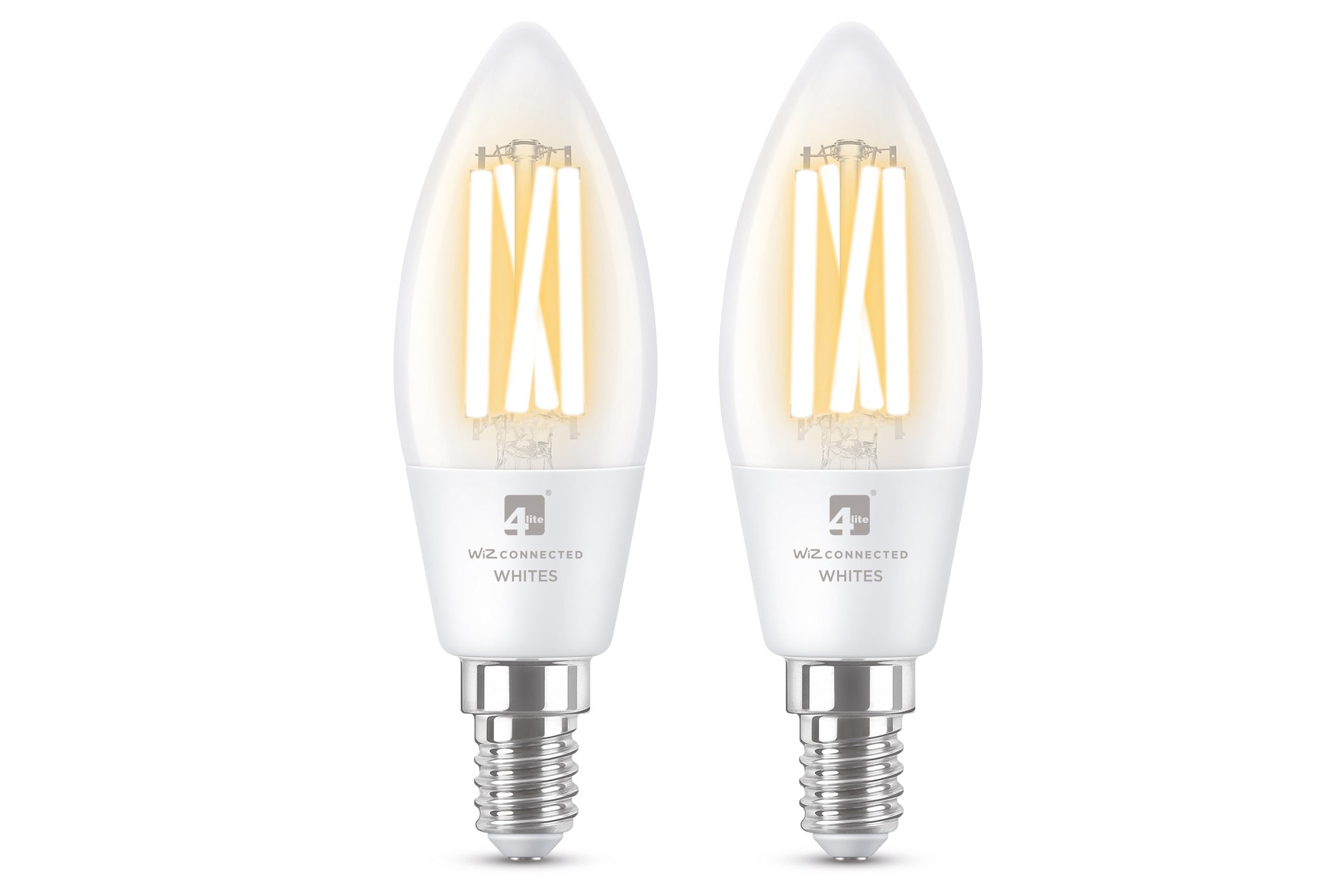 4lite WiZ Connected C35 Candle Filament White WiFi LED Smart Bulb - E14 Small Screw Pack of 2