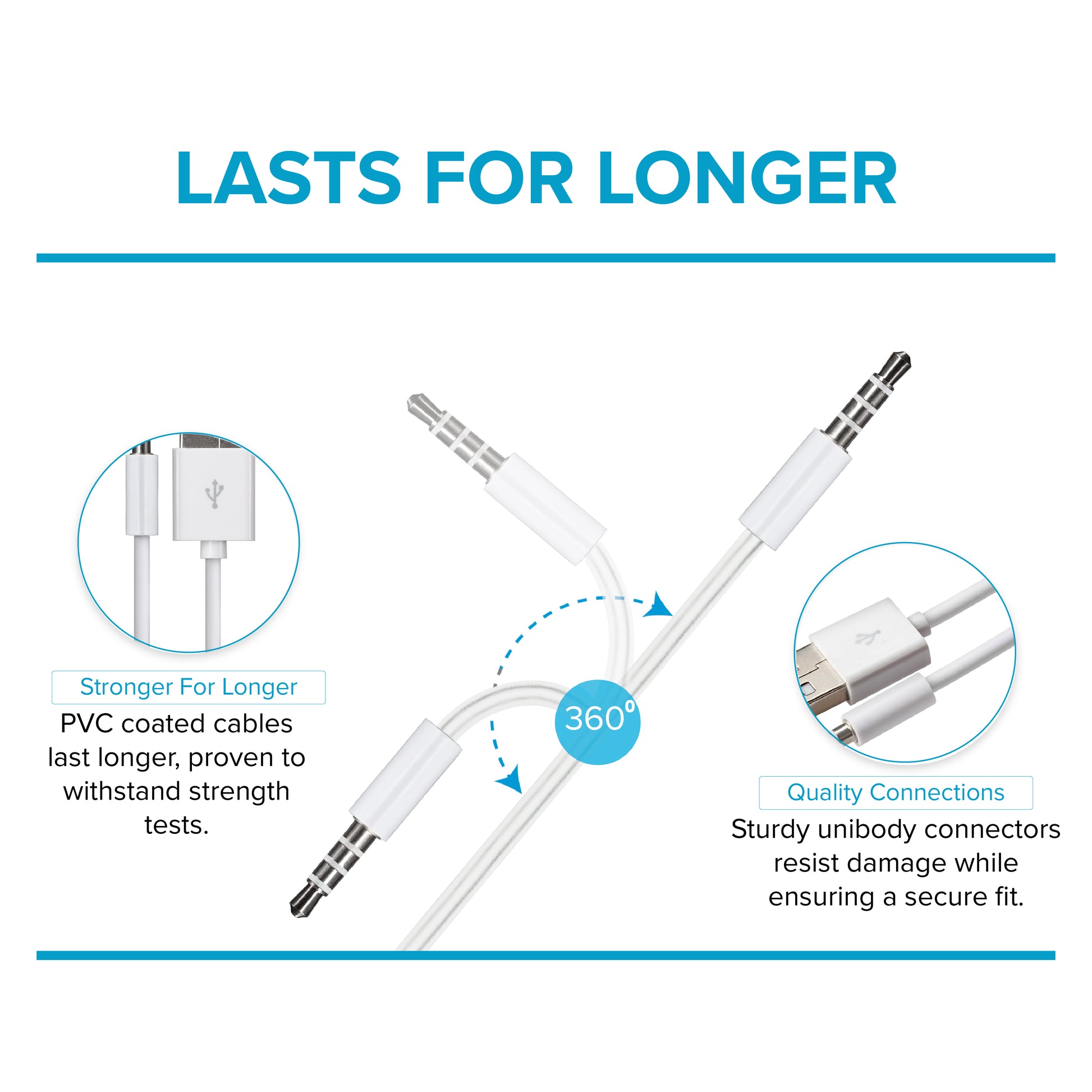 Maplin USB-A to 3.5mm Aux Stereo 3 Pole TRRS Jack Plug Cable - White, 1.2m
