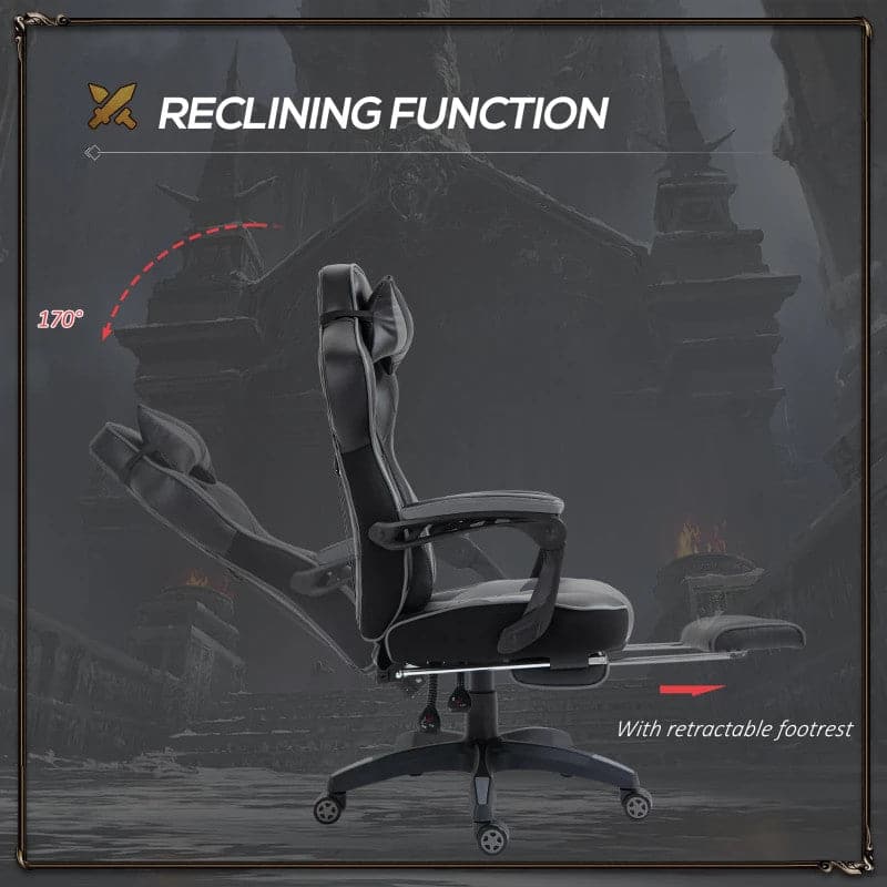 Maplin Plus Ergonomic Racing Adjustable Reclining Gaming Office Chair with Headrest, Lumbar Support & Retractable Footrest