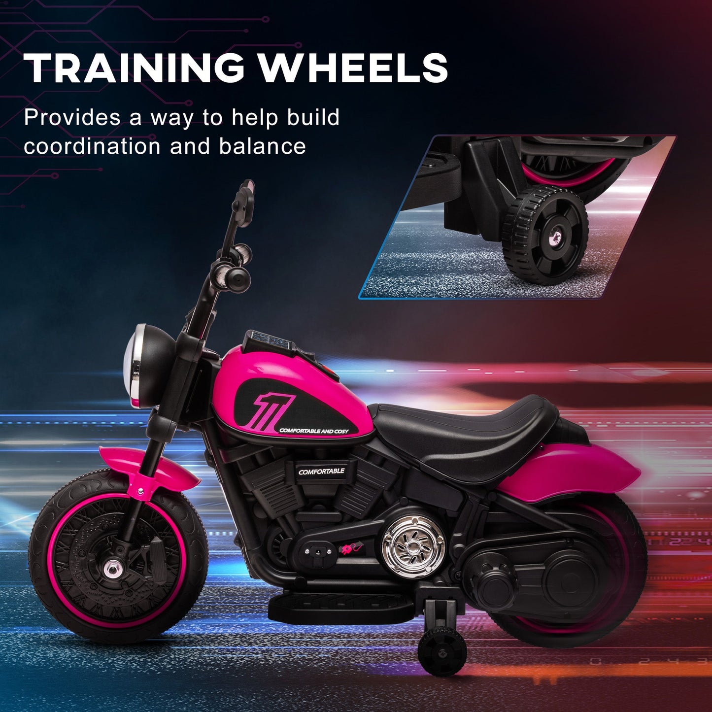 HOMCOM 6V Electric Motorbike with Training Wheels & One-Button Start - maplin.co.uk