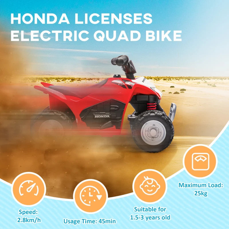 Maplin Plus AIYAPLAY Honda Licensed 6V Electric Ride On Kids Toy ATV Quad Bike with LED Lights & Horn for 1.5-3 Years Red