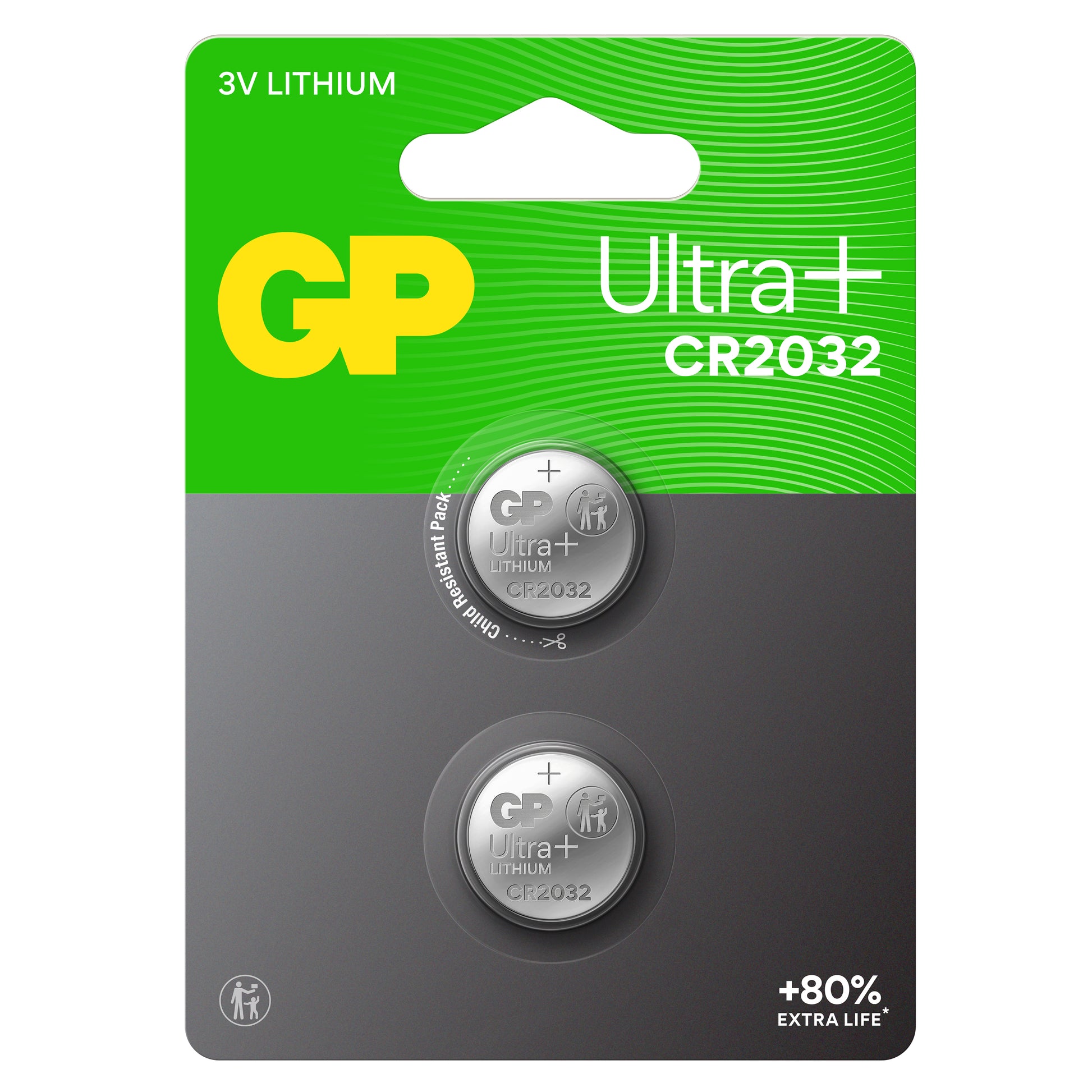 GP CR2032 Ultra Plus 3V Lithium Coin Cell Batteries - Pack of 2