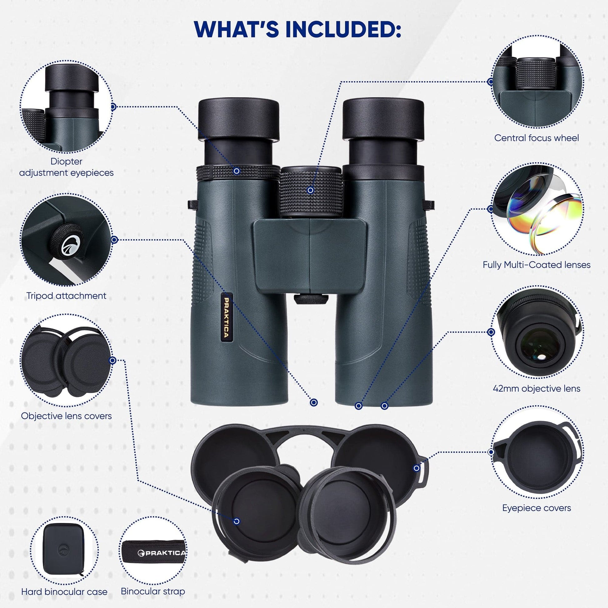 PRAKTICA Pioneer R 8x42 mm Binoculars - Blue - maplin.co.uk