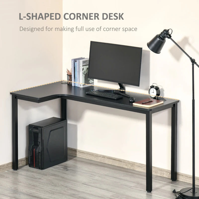Maplin Plus L-Shaped 145 x 81 x 76cm Gaming Desk with Cable Management - Black - maplin.co.uk