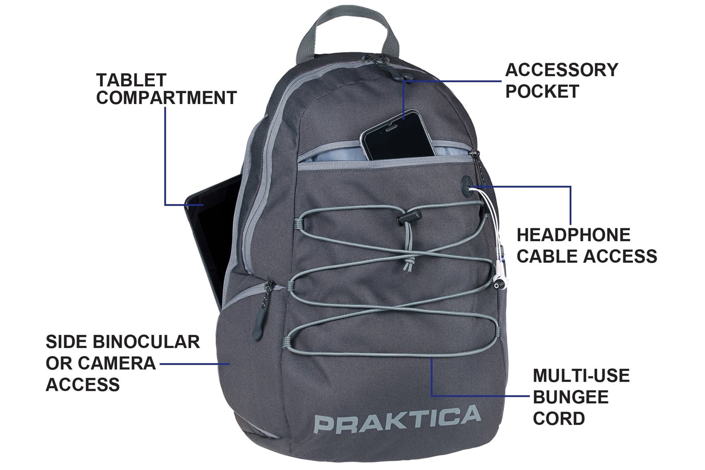 PRAKTICA All Weather Day 12L Backpack with Rain Cover & Binocular Pocket - Grey - maplin.co.uk