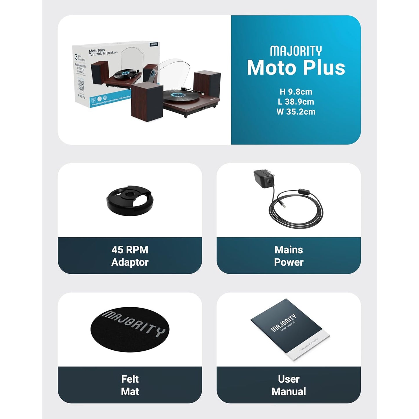 Moto Plus Bluetooth Turntable & Bookshelf Speakers