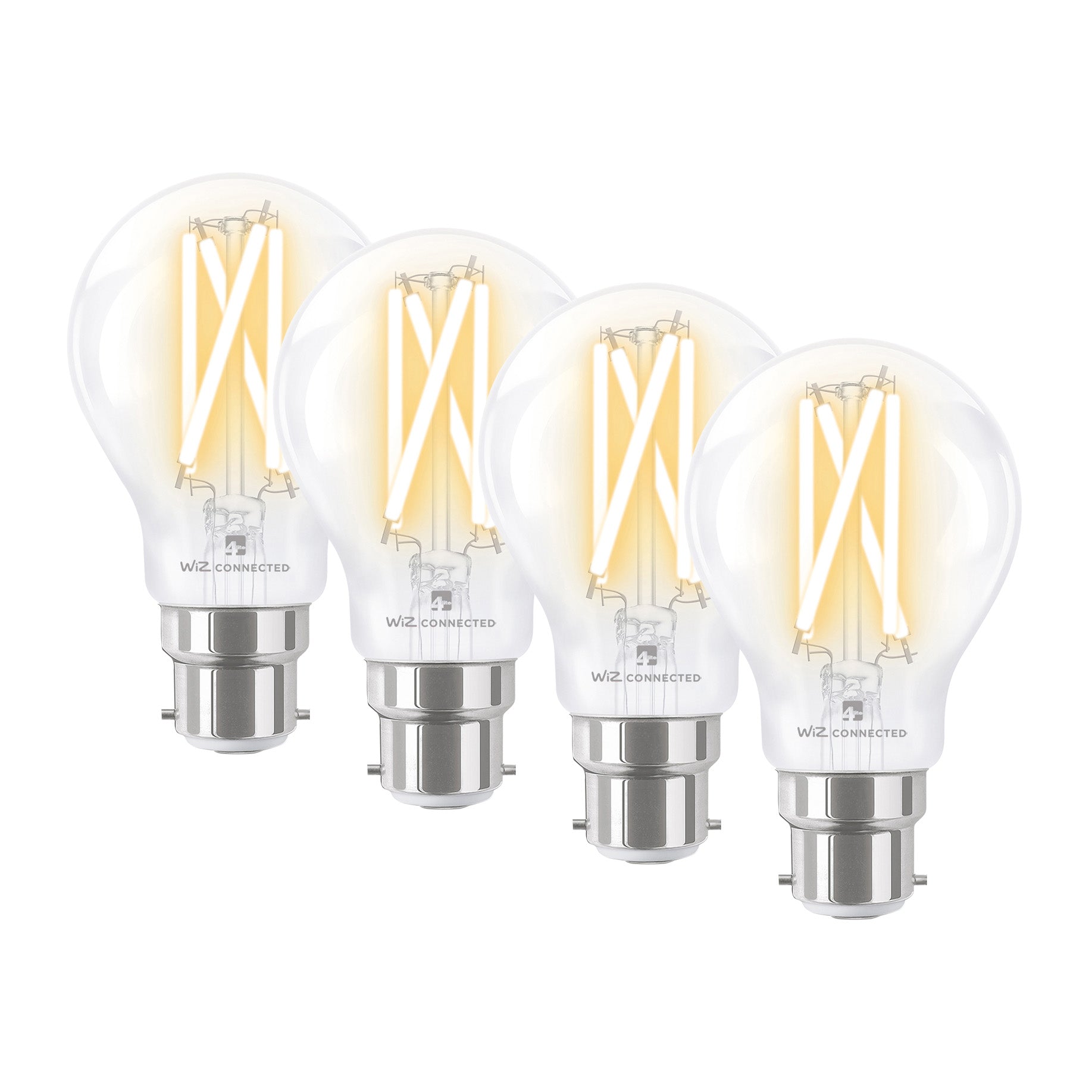 4lite WiZ Connected A60 Filament Clear WiFi LED Smart Bulb Pack of 4