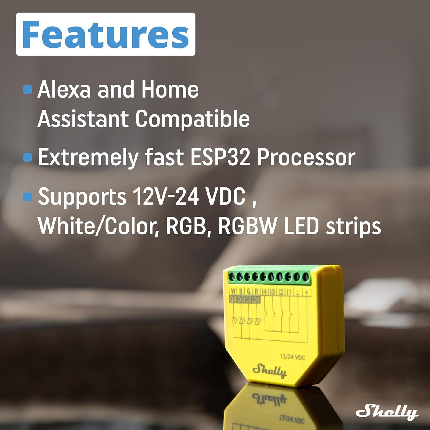 Shelly Plus RGBW PM WiFi Operated RGBW Controller for LED Strips