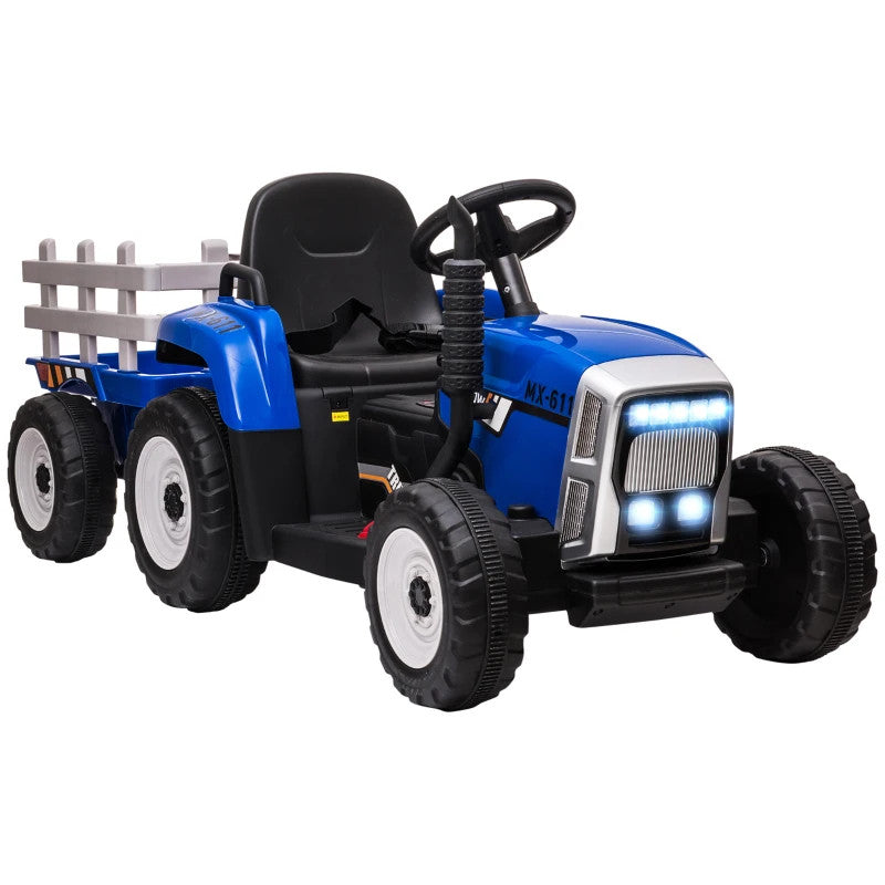 HOMCOM Kids Electric 12V Ride On Tractor with Detachable Trailer, Remote Control, Music Start Up Sound, Horn & Lights for Ages 3-6 Years - maplin.co.uk