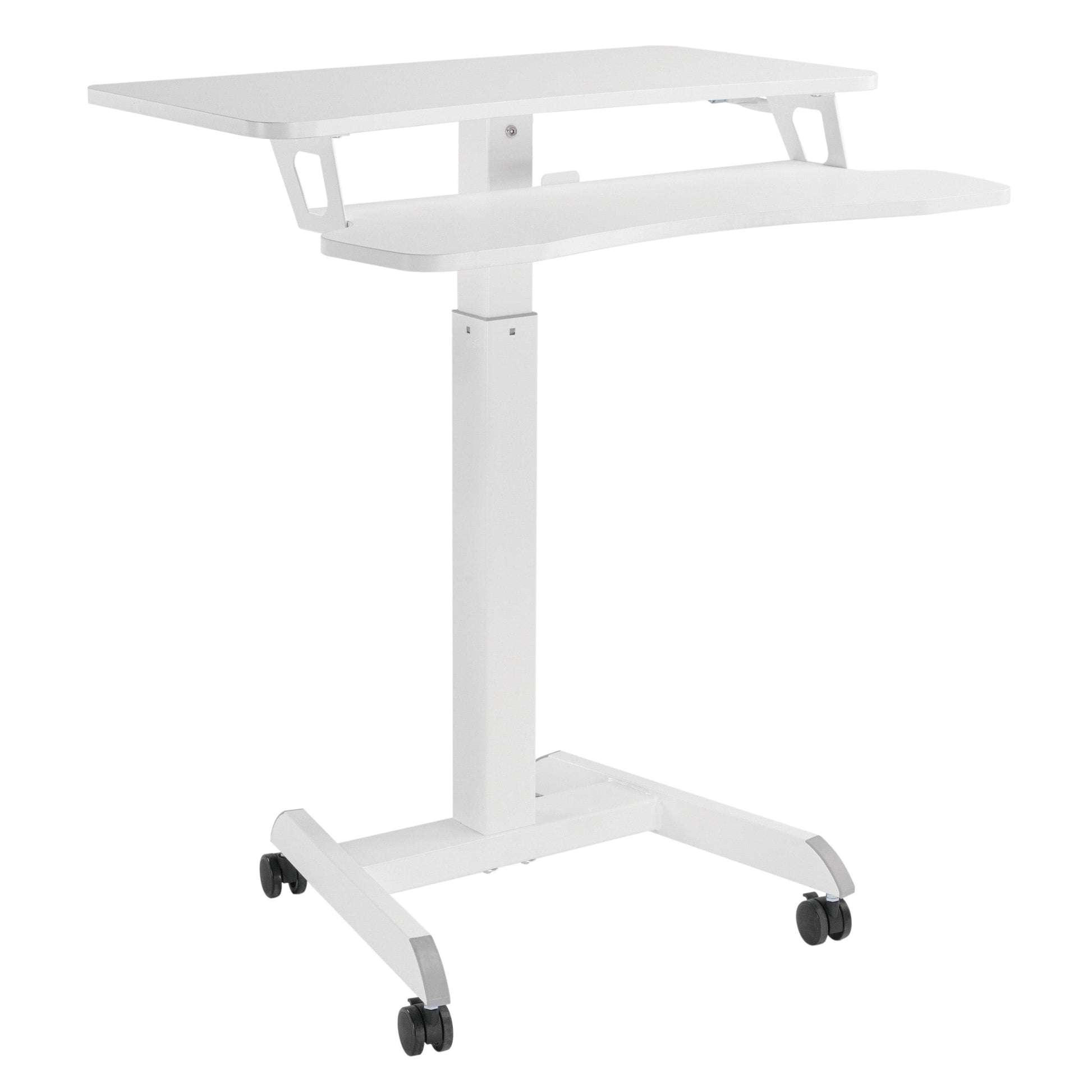 ProperAV Two Tier Mobile Desk Trolley Workstation with Gas Spring Height Adjustment - White - maplin.co.uk