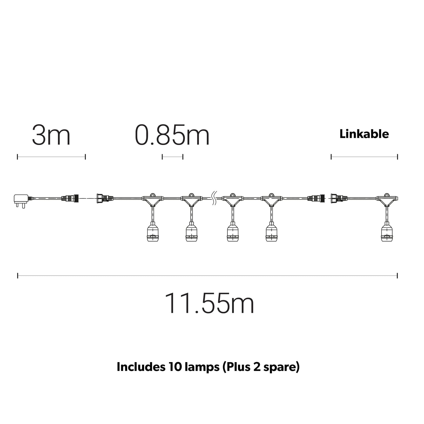 4lite Festoon Lighting Outdoor String Lamps with E27 Screw Warm White LED Bulbs - maplin.co.uk