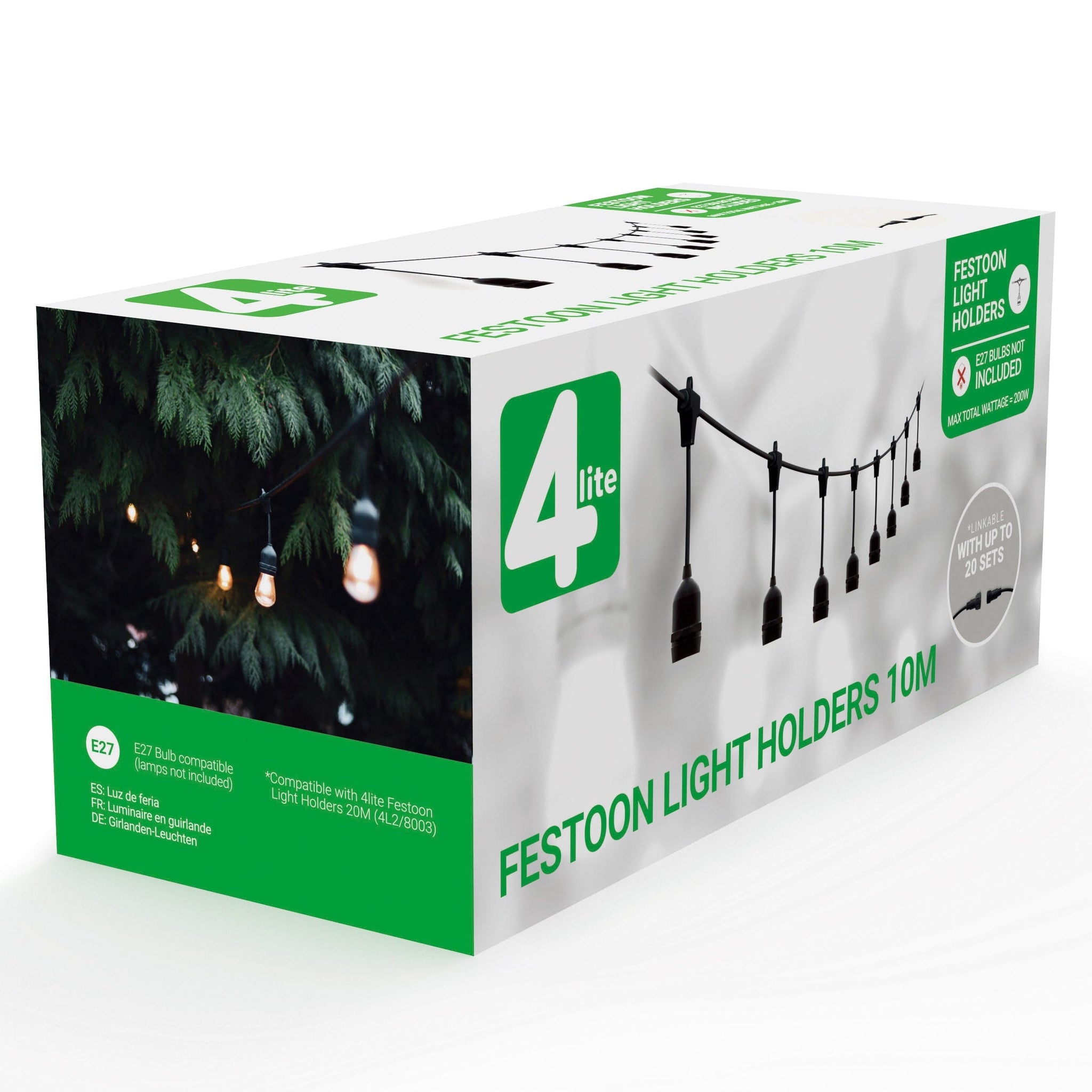 4lite Festoon Outdoor String Light E27 Screw Lamp Holders (Bulbs Not Included)