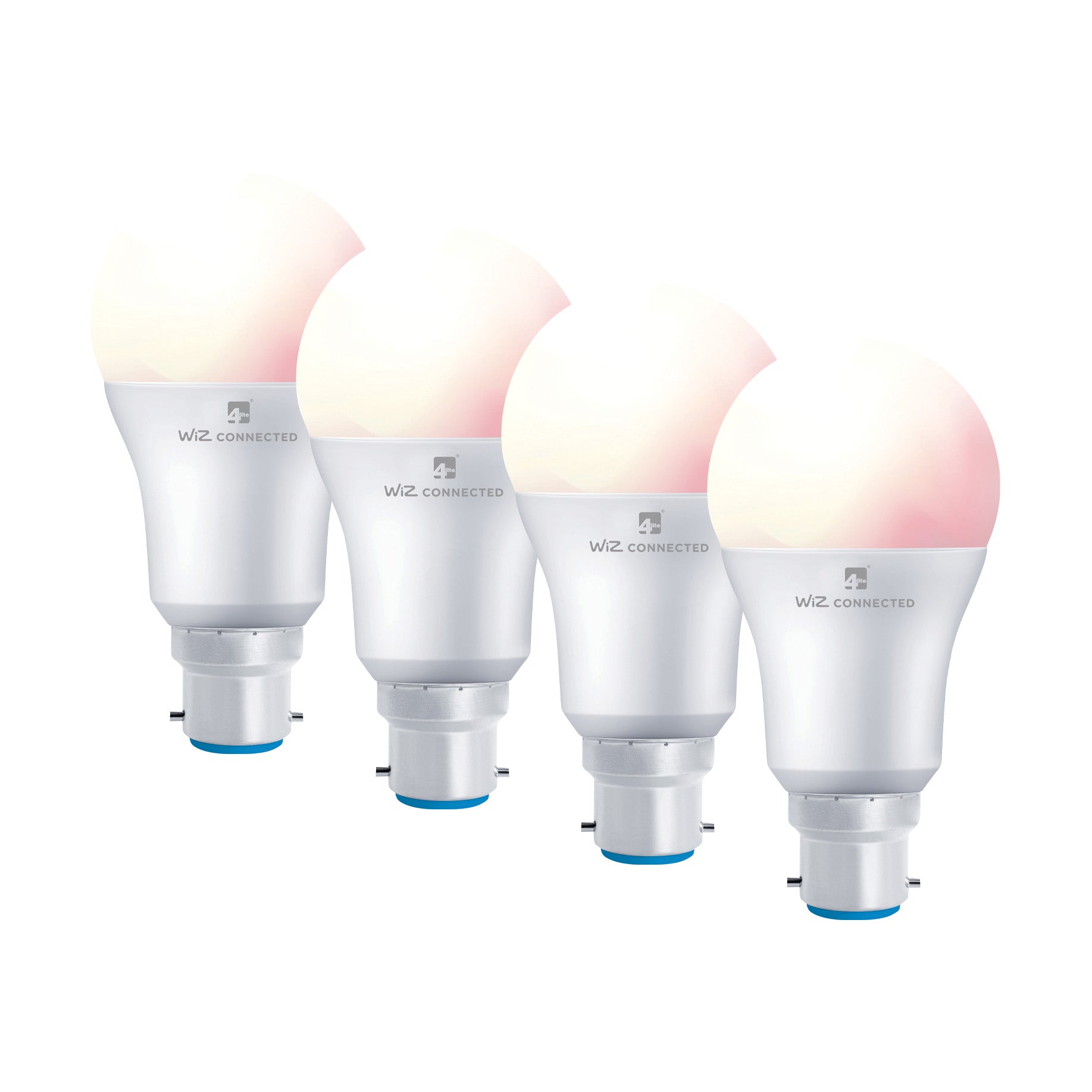 4lite WiZ Connected A60 Dimmable Multicolour WiFi LED Smart Bulb - B22 Bayonet Pack of 4