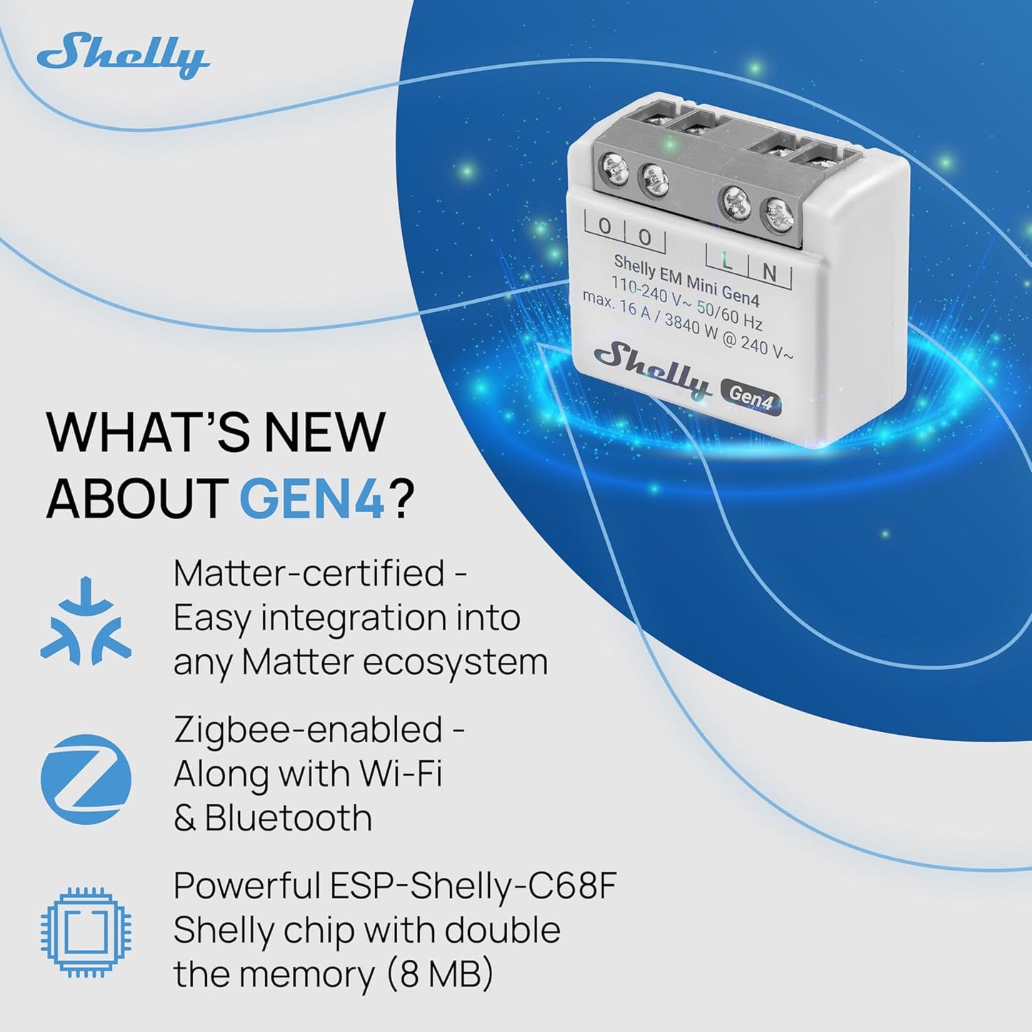 Shelly EM Mini Gen4 WiFi/Zigbee-Operated 16A Smart Energy Monitoring Device