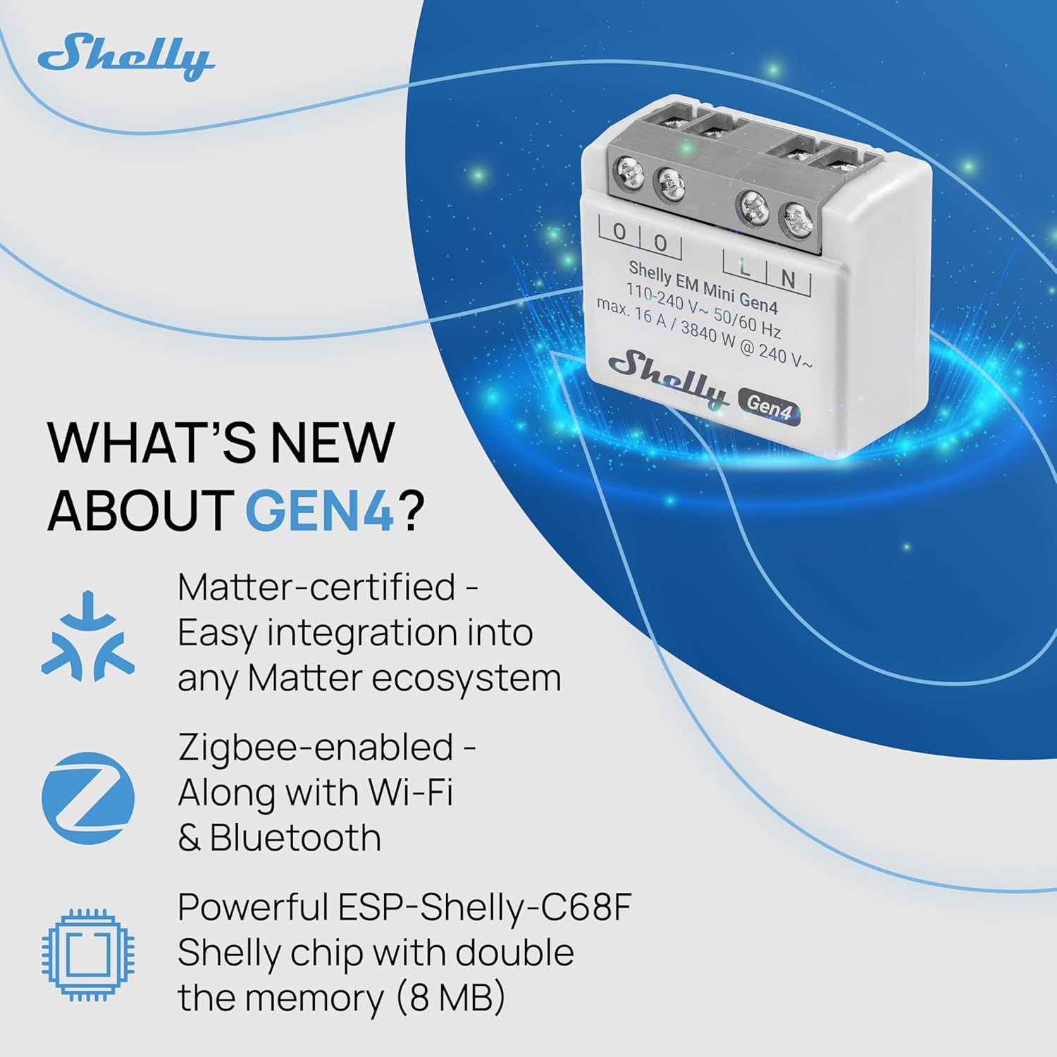 Shelly EM Mini Gen4 WiFi/Zigbee-Operated 16A Smart Energy Monitoring Device