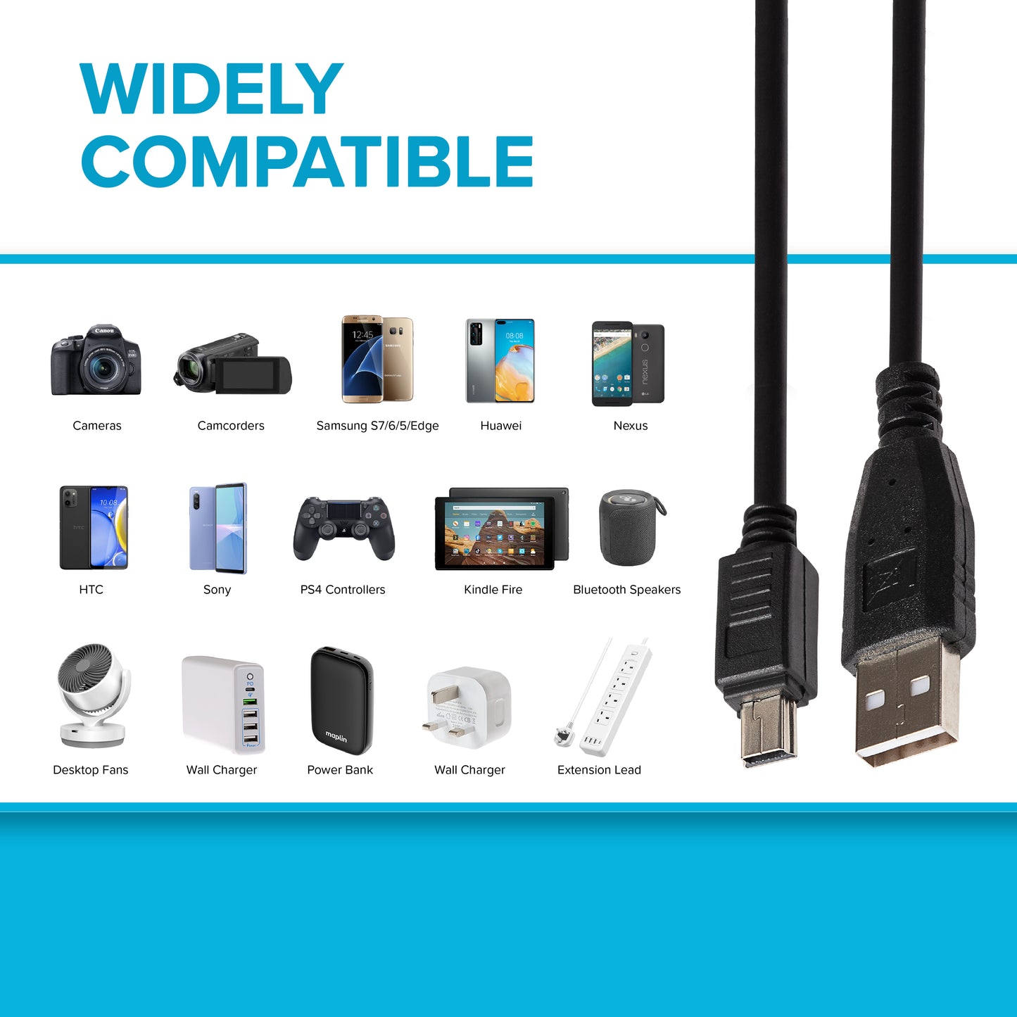 Maplin USB-A to Mini USB-B Cable - Black, 2m