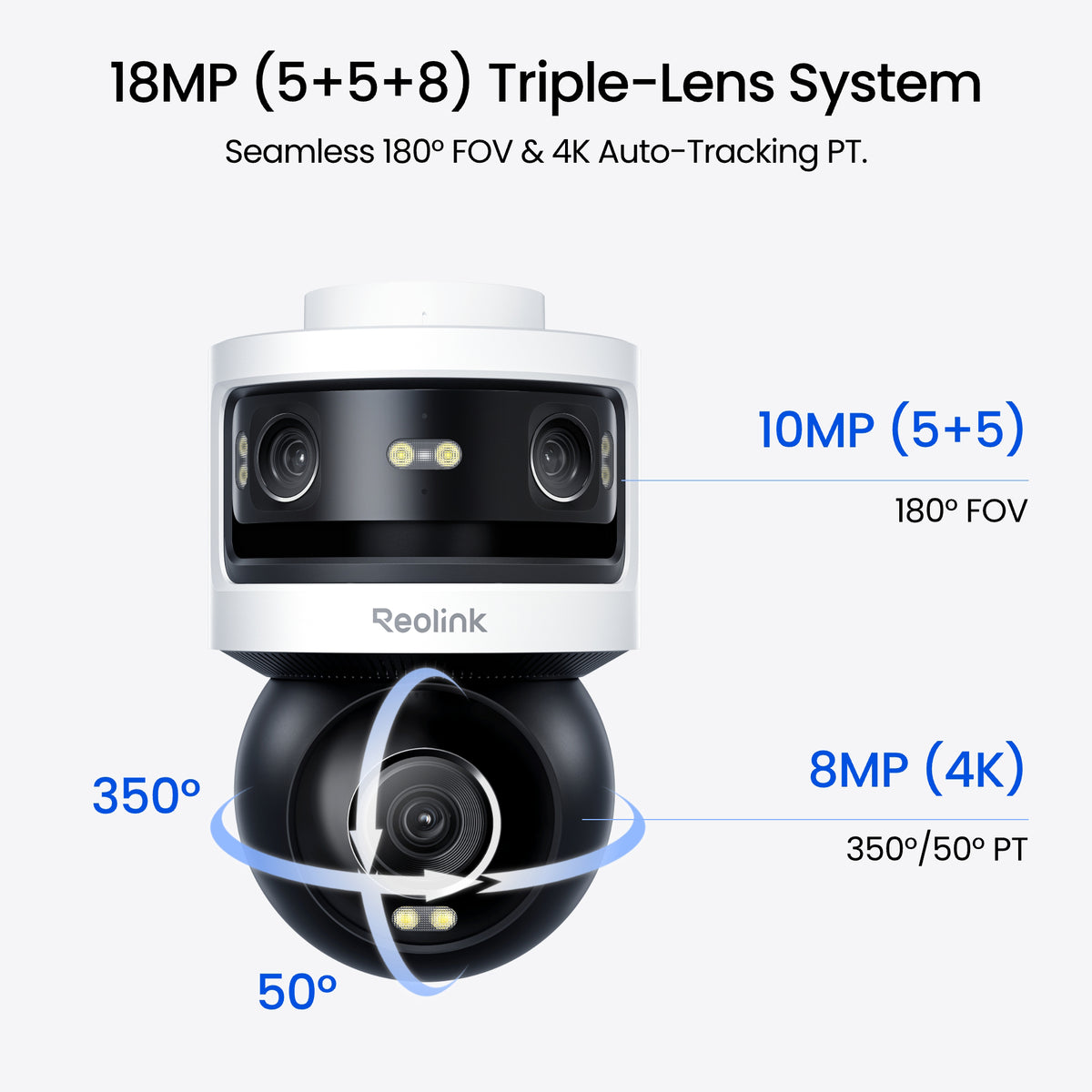 Reolink OMVI Series 18MP WiFi 6 3 Lens PT Sync Auto Track AI Detection Spotlight Security Camera