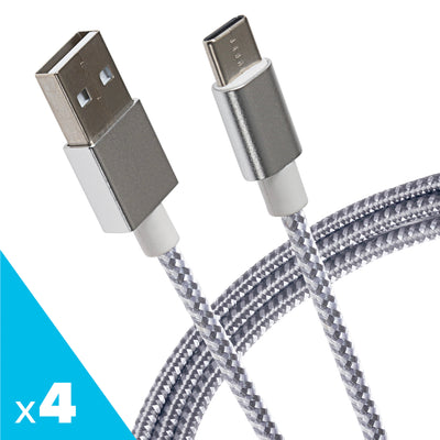 Maplin USB-C to USB-A Braided Cable - Silver, 2m (Pack of 4)