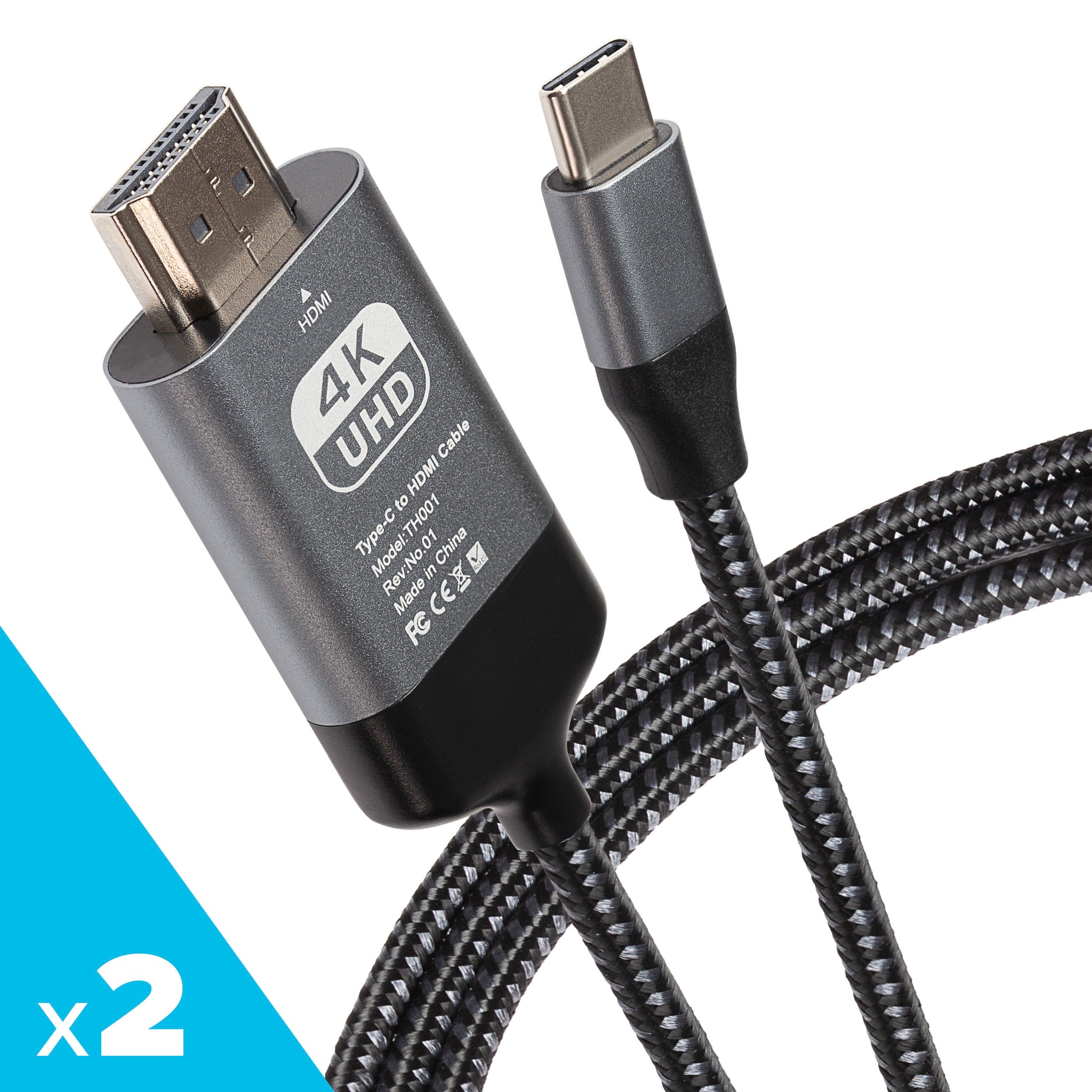 Maplin USB-C to HDMI Cable Adapter (Supports 4K Ultra HD @ 60Hz) - Black, 3m (Pack of 2)