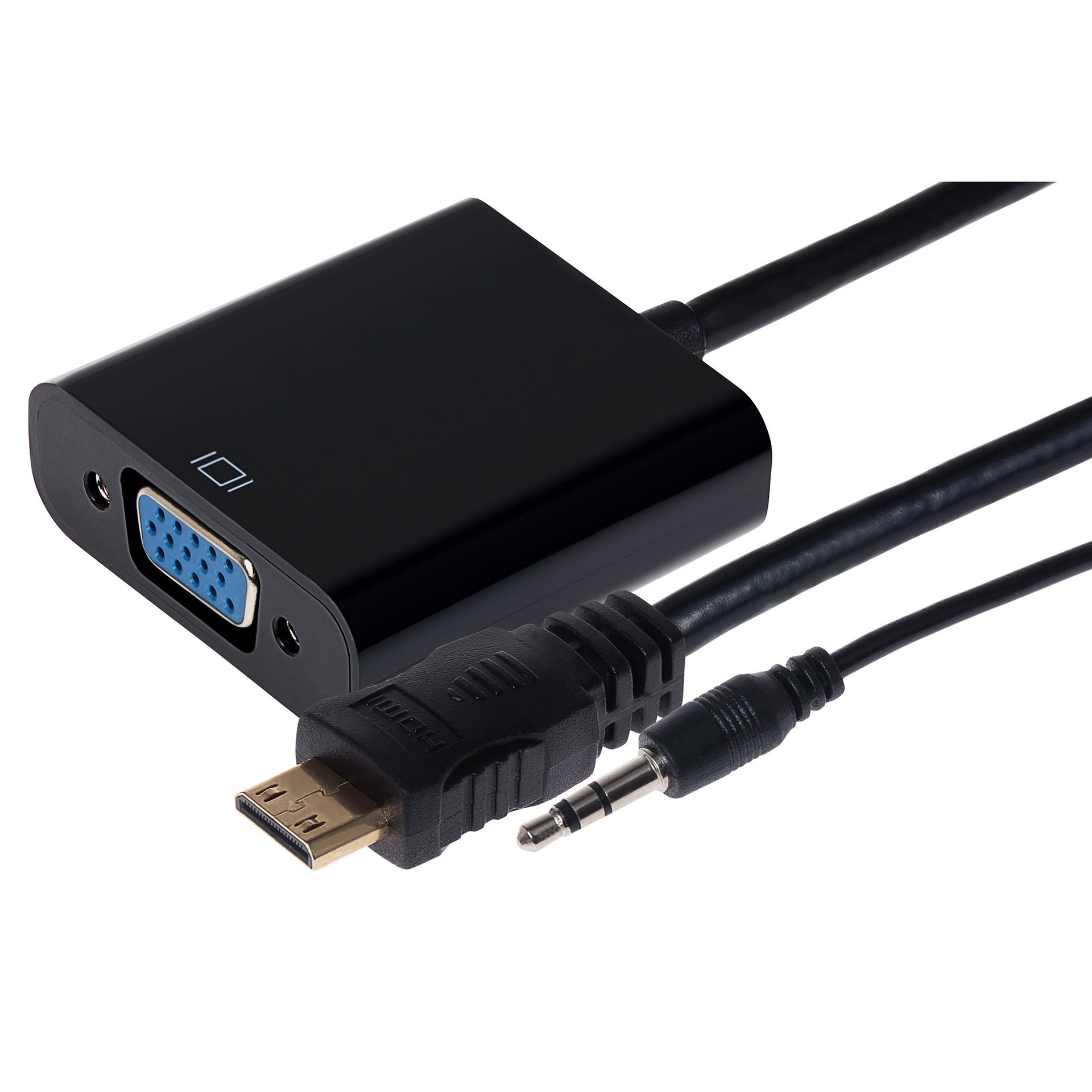 Mini HDMI Male to VGA Female 3.5mm Audio Port Adapter Black 15cm