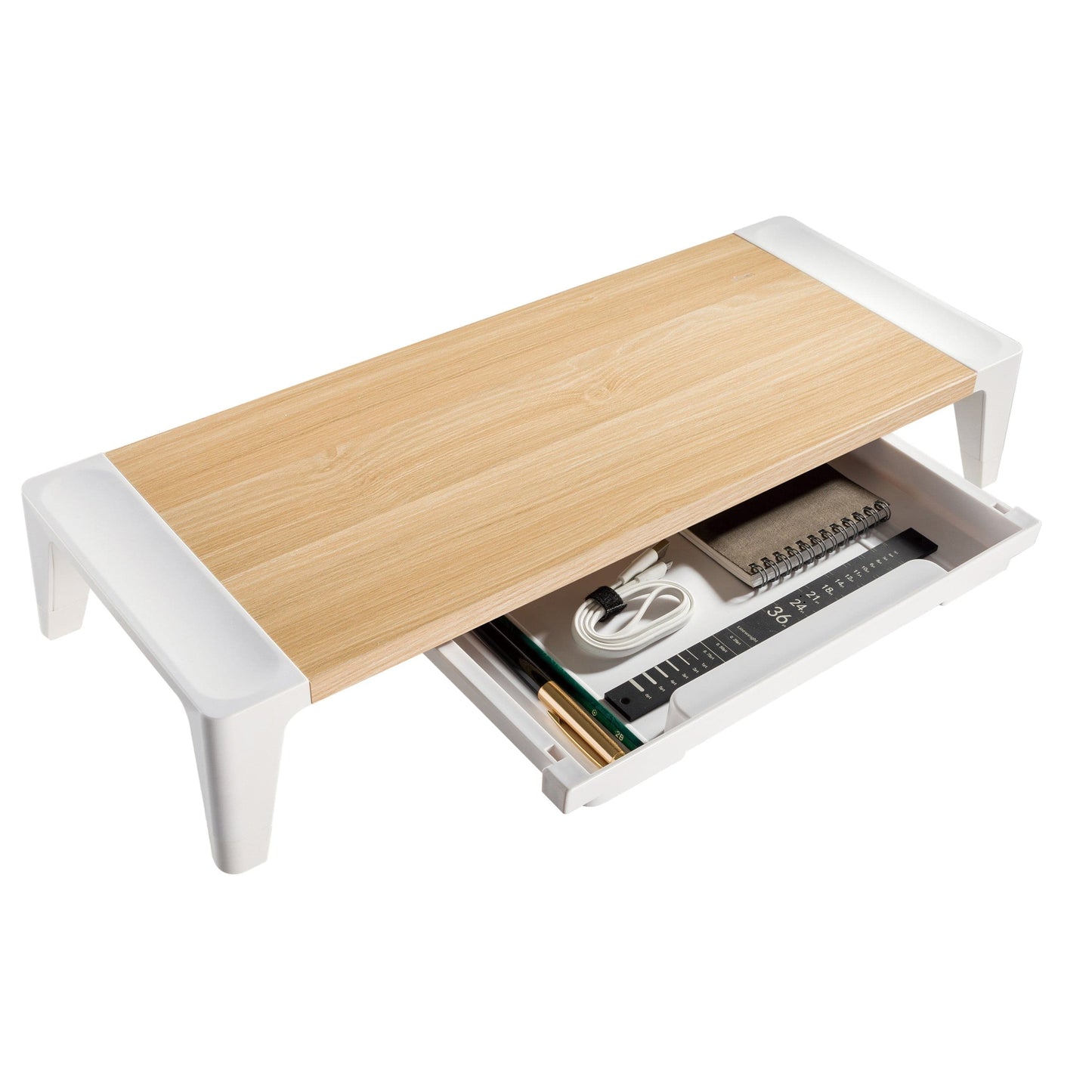 ProperAV Monitor Riser Stand with Height Adjustable with Drawer - Wood Effect - maplin.co.uk