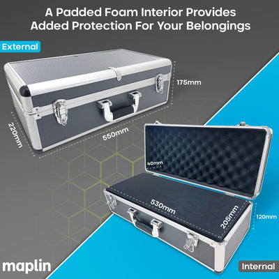 Maplin Plus Aluminium 175 x 550 x 220mm Flight Case  - Grey - maplin.co.uk