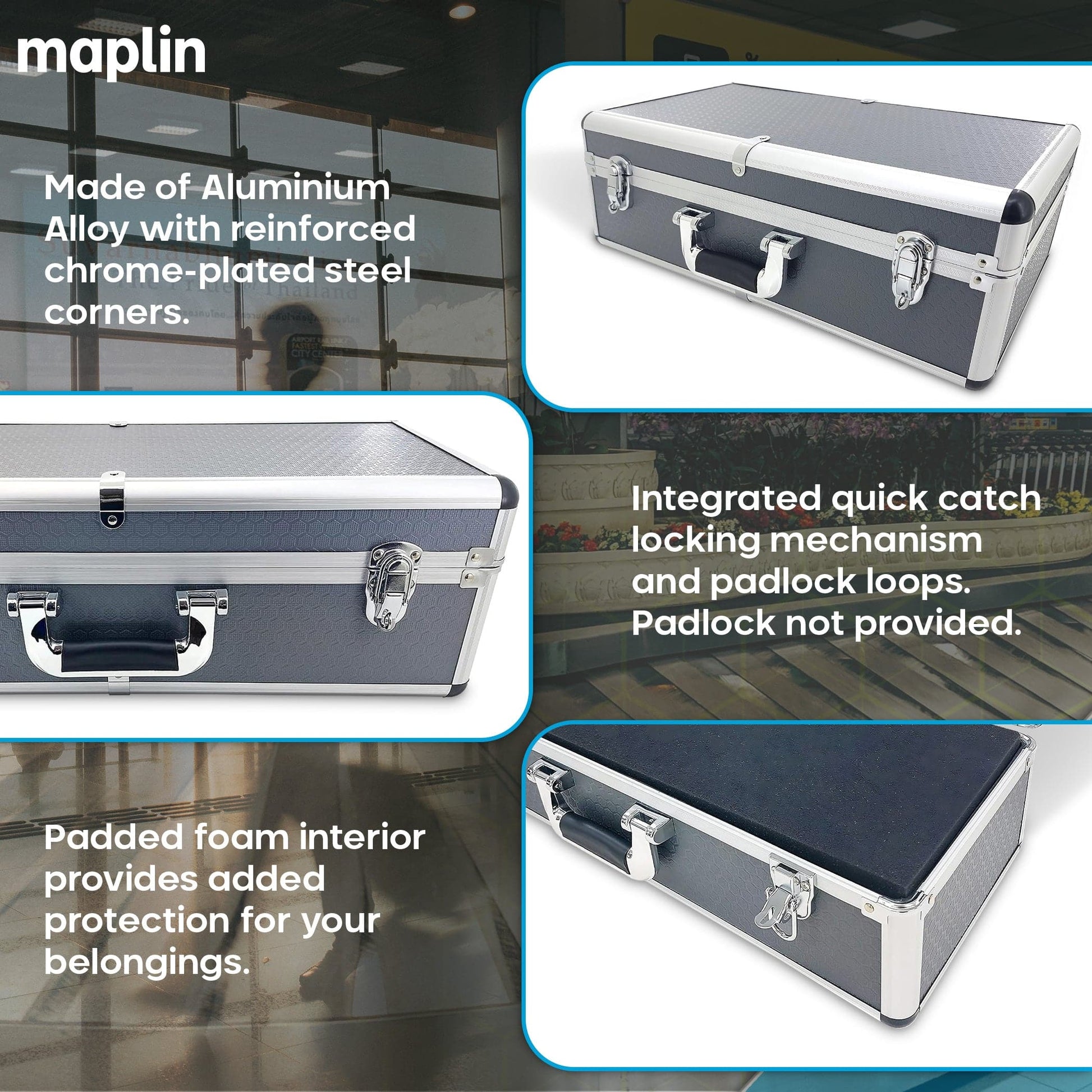 Maplin Plus Aluminium 175 x 550 x 220mm Flight Case  - Grey - maplin.co.uk