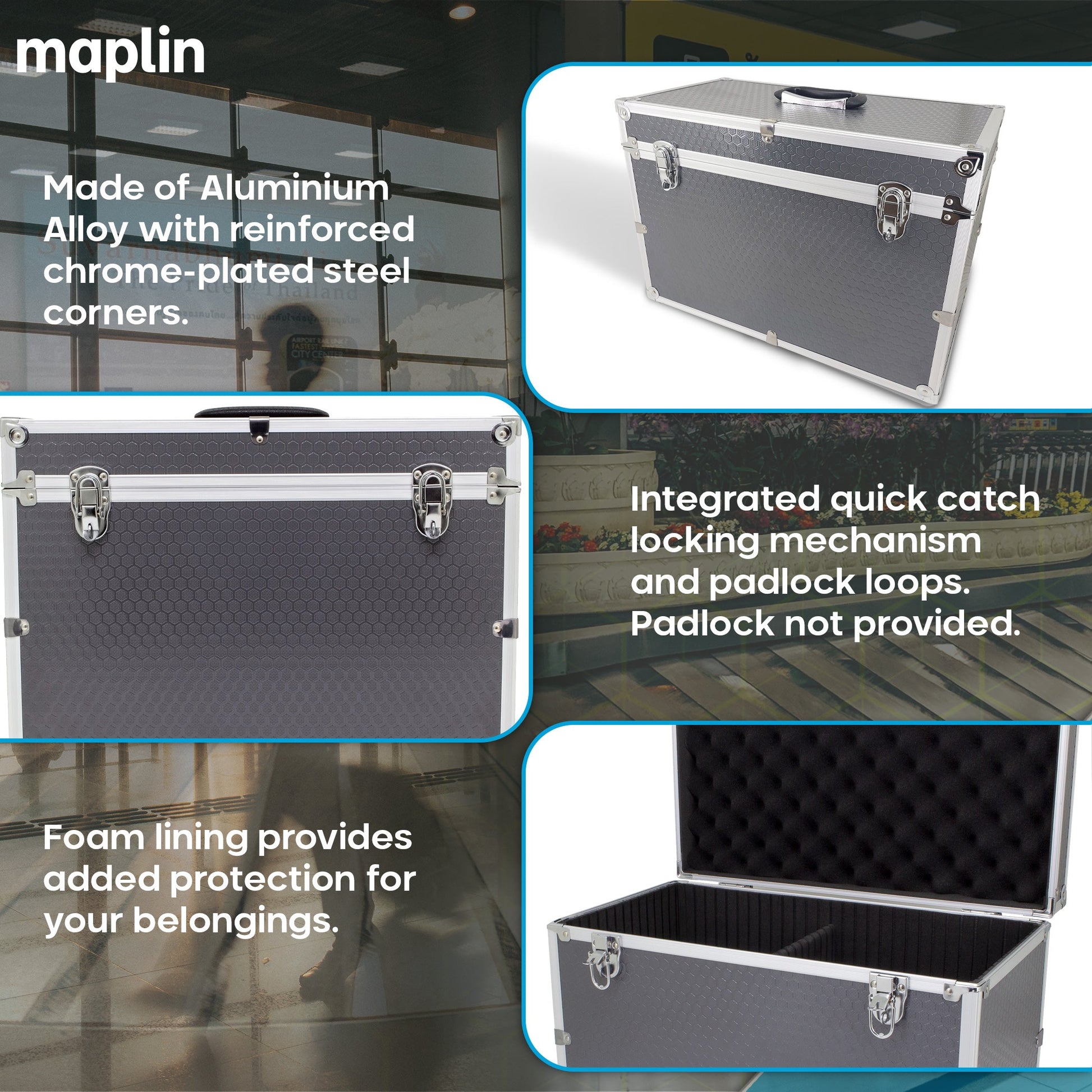 Maplin Plus Aluminium 190 x 570 x 380mm Flight Case - Black - maplin.co.uk