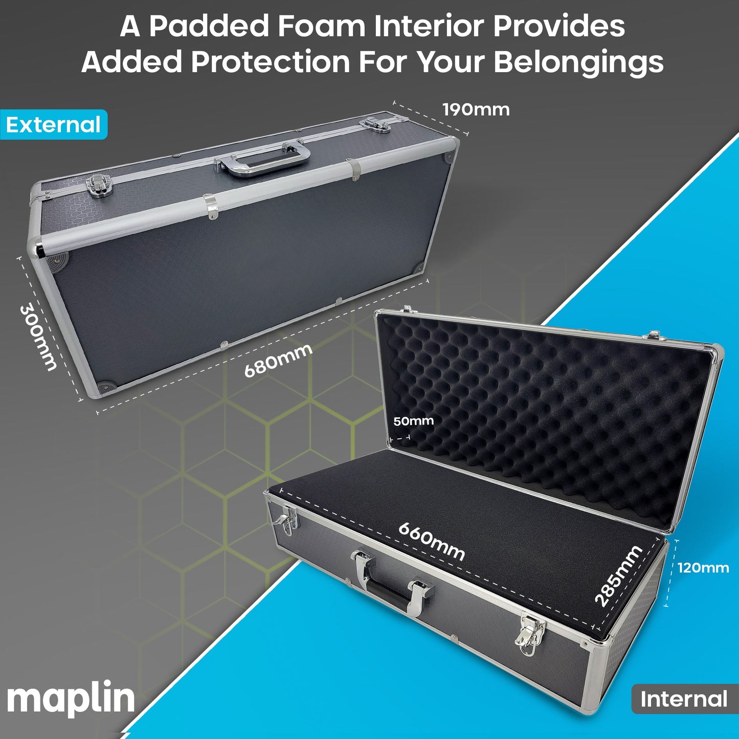 Maplin Plus Aluminium 190 x 680 x 300mm Flight Case - Grey - maplin.co.uk