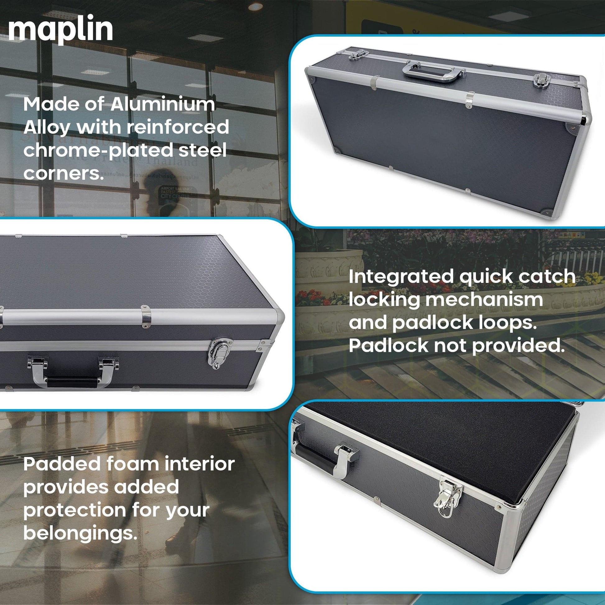 Maplin Plus Aluminium 190 x 680 x 300mm Flight Case - Grey - maplin.co.uk