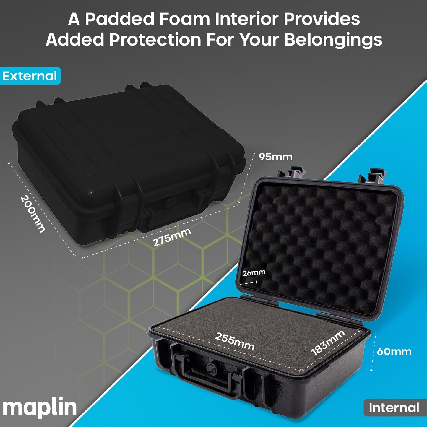 Maplin Plus Shockproof & Waterproof 95 x 275 x 200mm Flight Case - Black - maplin.co.uk