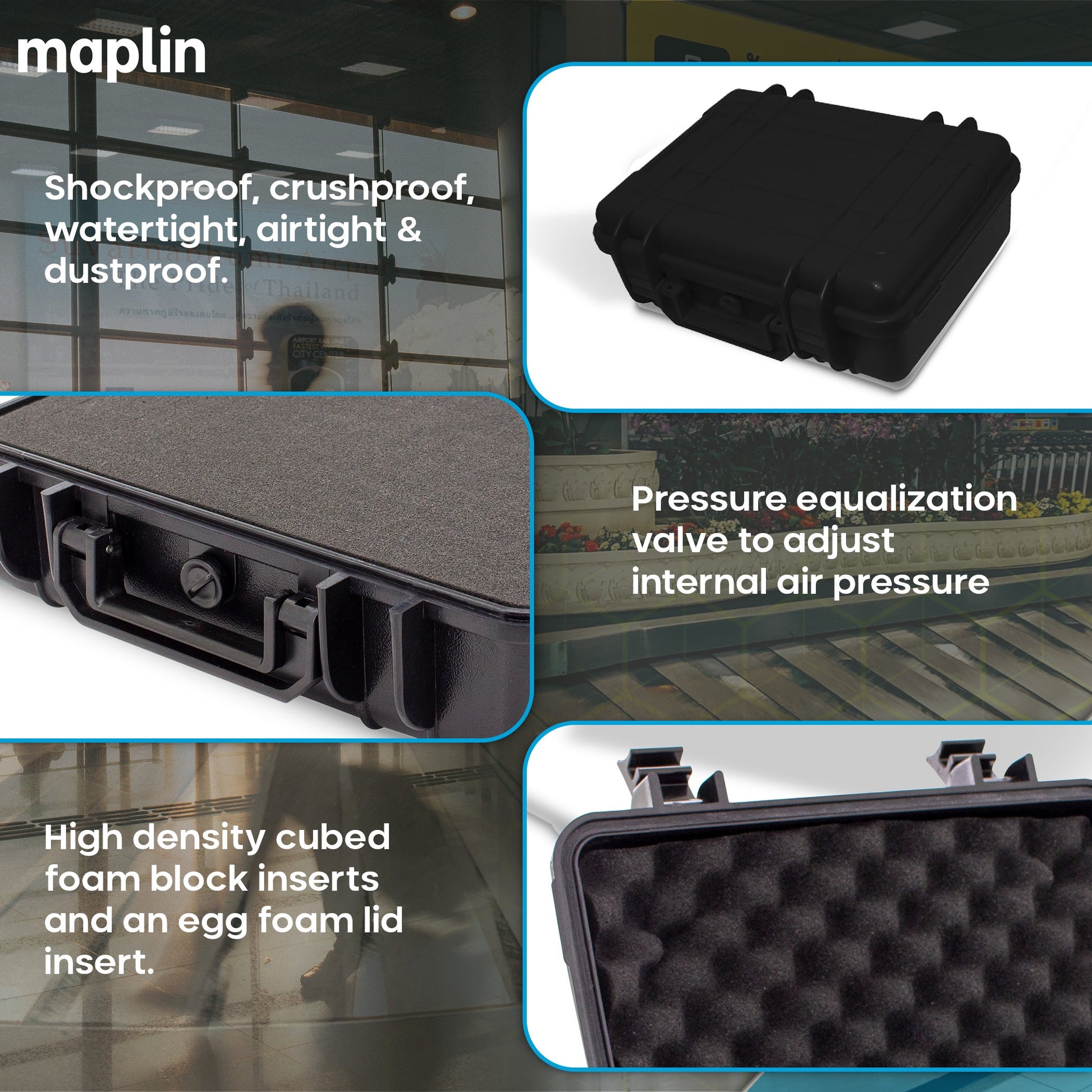 Maplin Plus Shockproof & Waterproof 95 x 275 x 200mm Flight Case - Black - maplin.co.uk