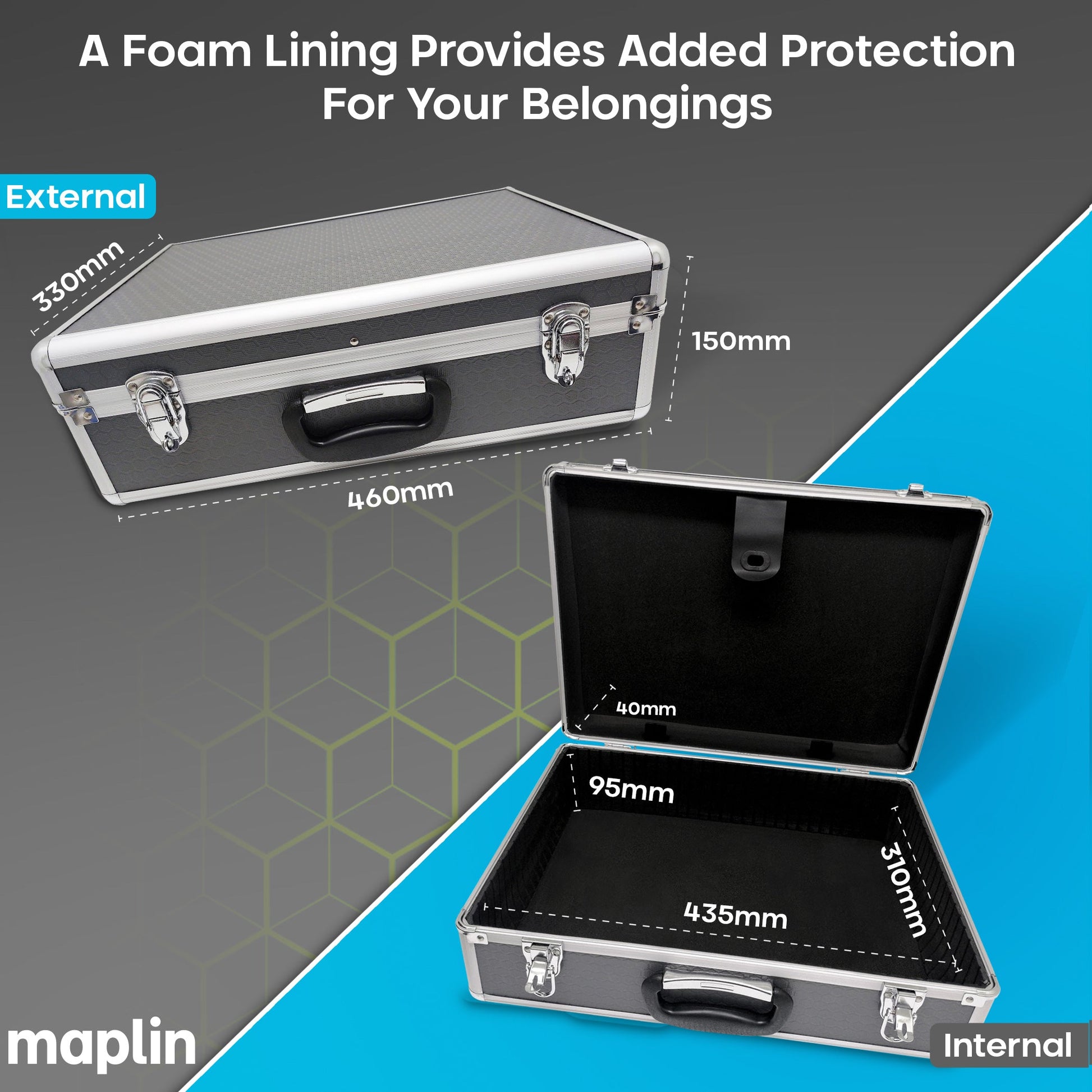 Maplin Plus Aluminium 150 x 460 x 330mm Flight Case with Dividers & Tool Panel - Grey - maplin.co.uk