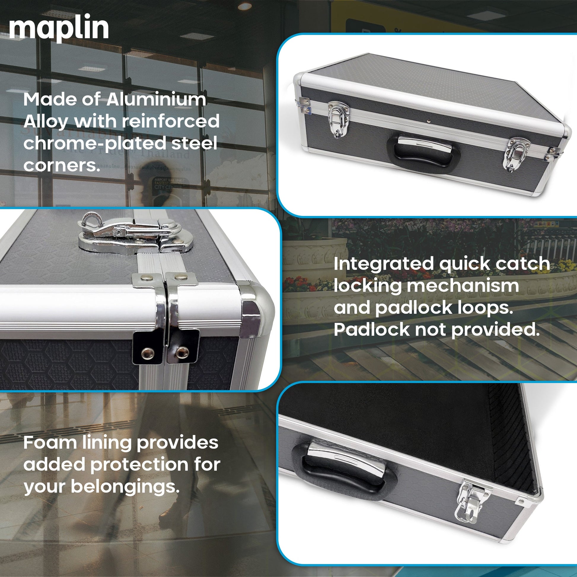 Maplin Plus Aluminium 150 x 460 x 330mm Flight Case with Dividers & Tool Panel - Grey - maplin.co.uk