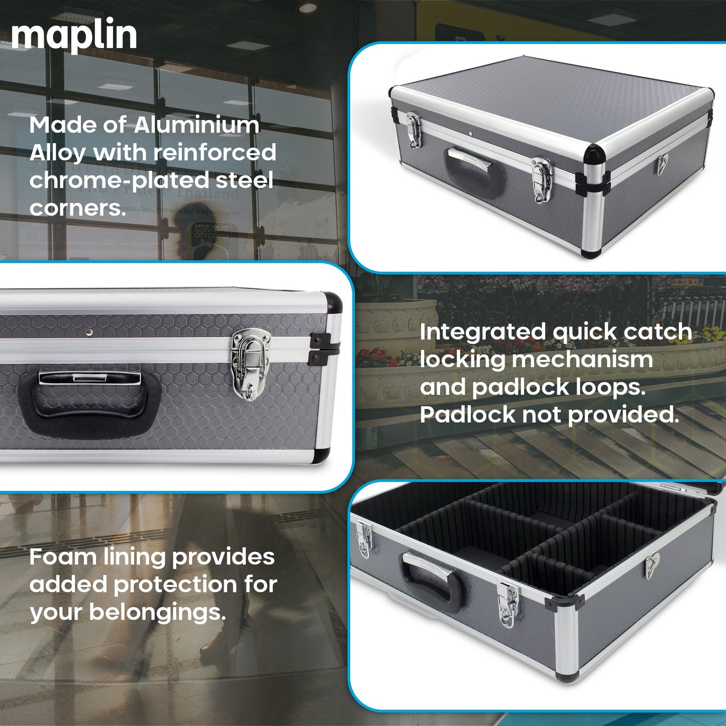 Maplin Plus Aluminium 160 x 460 x 360mm Tool Flight Case - Silver - maplin.co.uk
