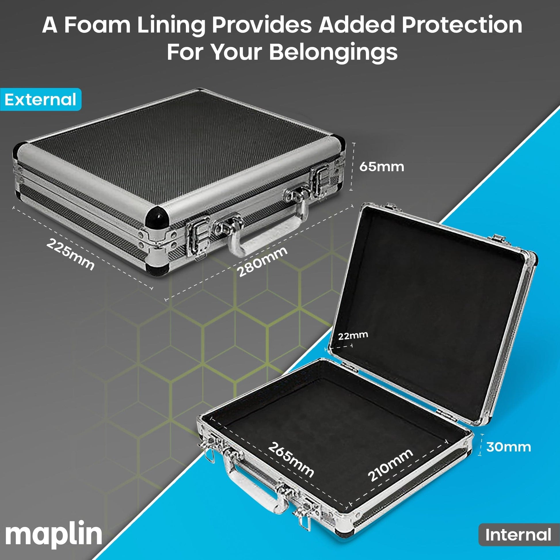 Maplin Plus Aluminium 65 x 280 x 225mm Flight Case - Grey - maplin.co.uk