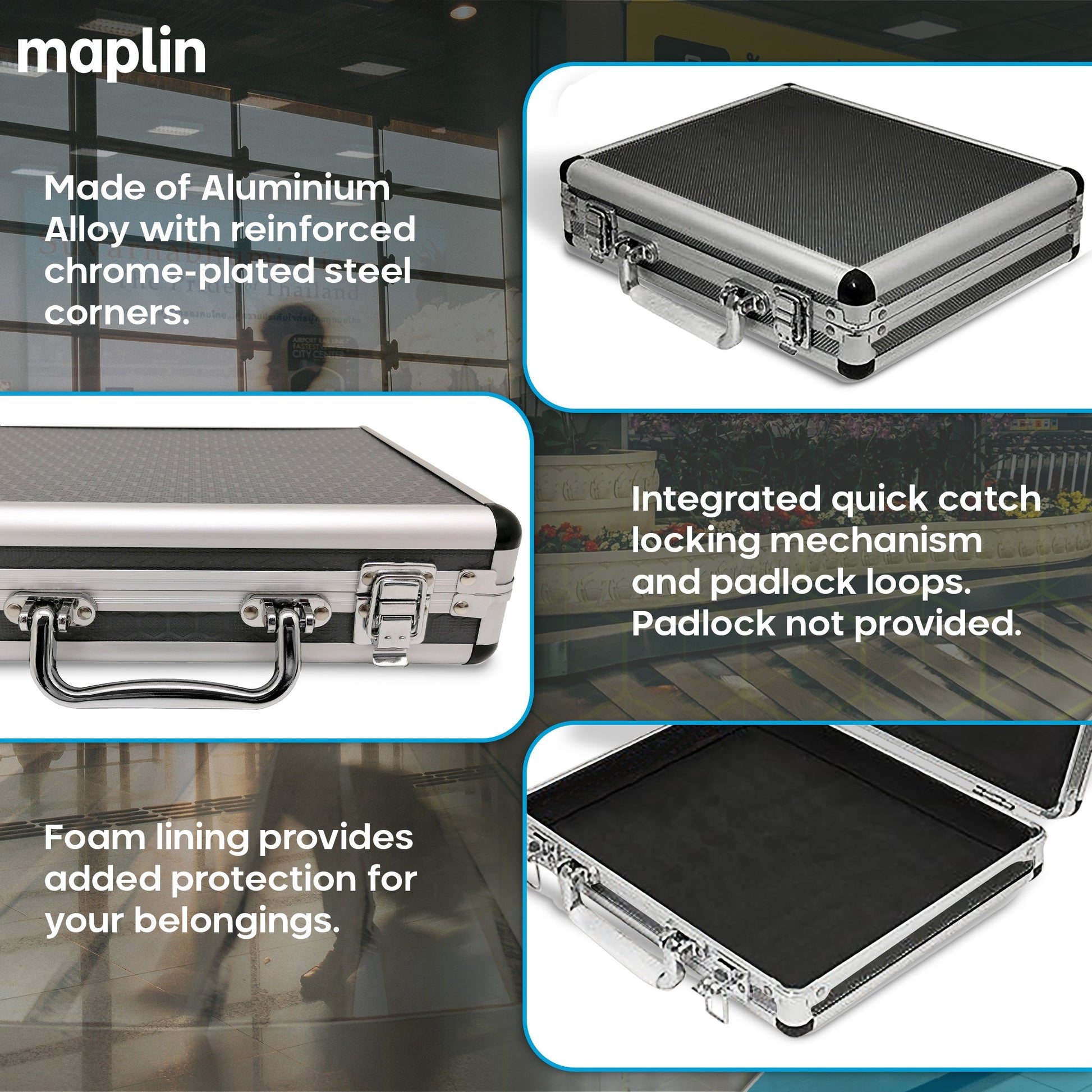 Maplin Aluminium 65 x 280 x 225mm Flight Case - Grey - maplin.co.uk