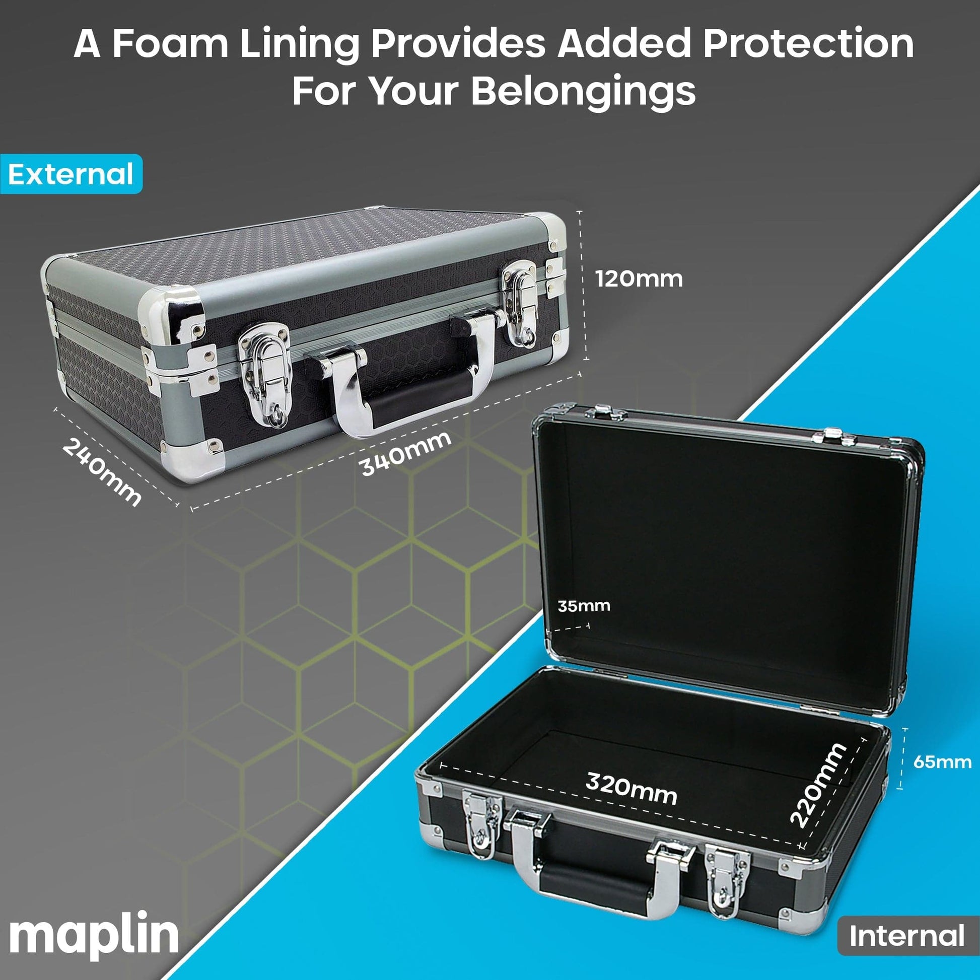 Maplin Plus Aluminium 120 x 340 x 240mm Flight Case - Black - maplin.co.uk