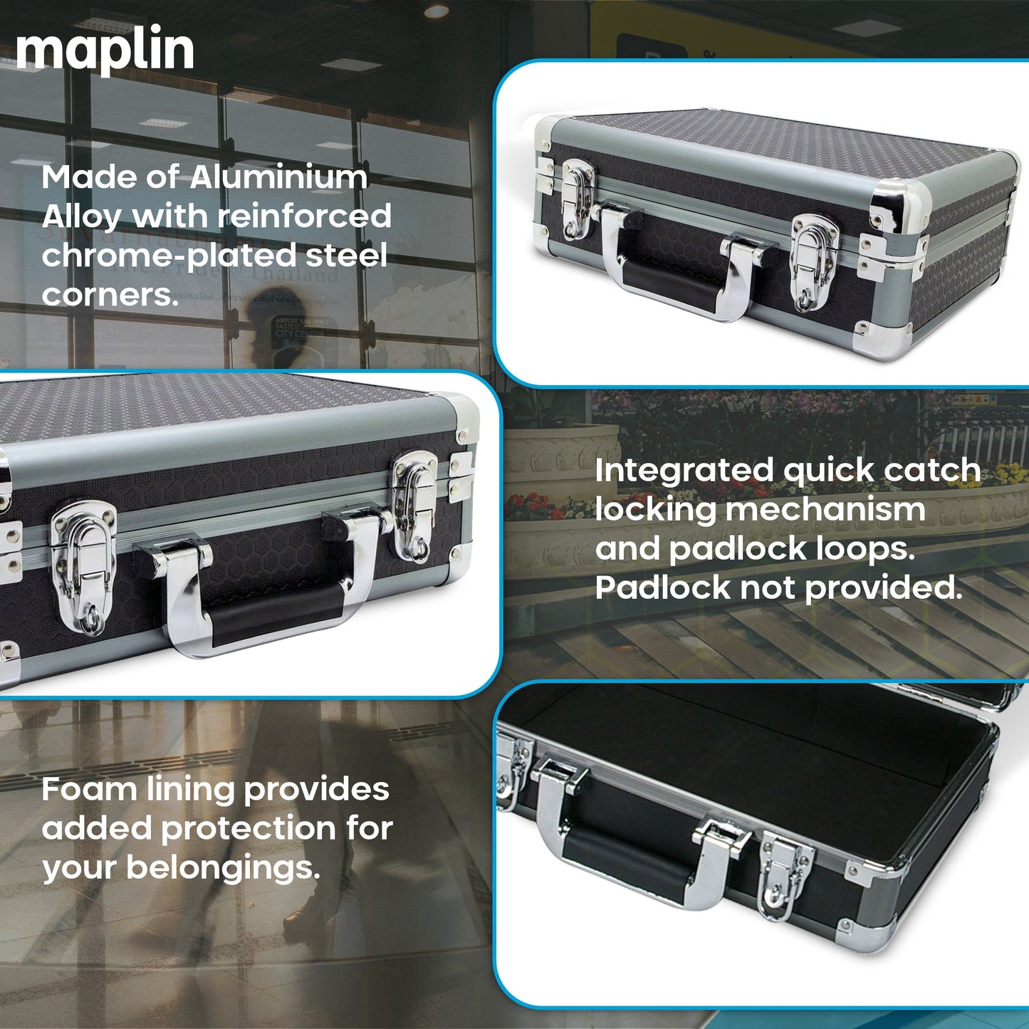 Maplin Plus Aluminium 120 x 340 x 240mm Flight Case - Black - maplin.co.uk