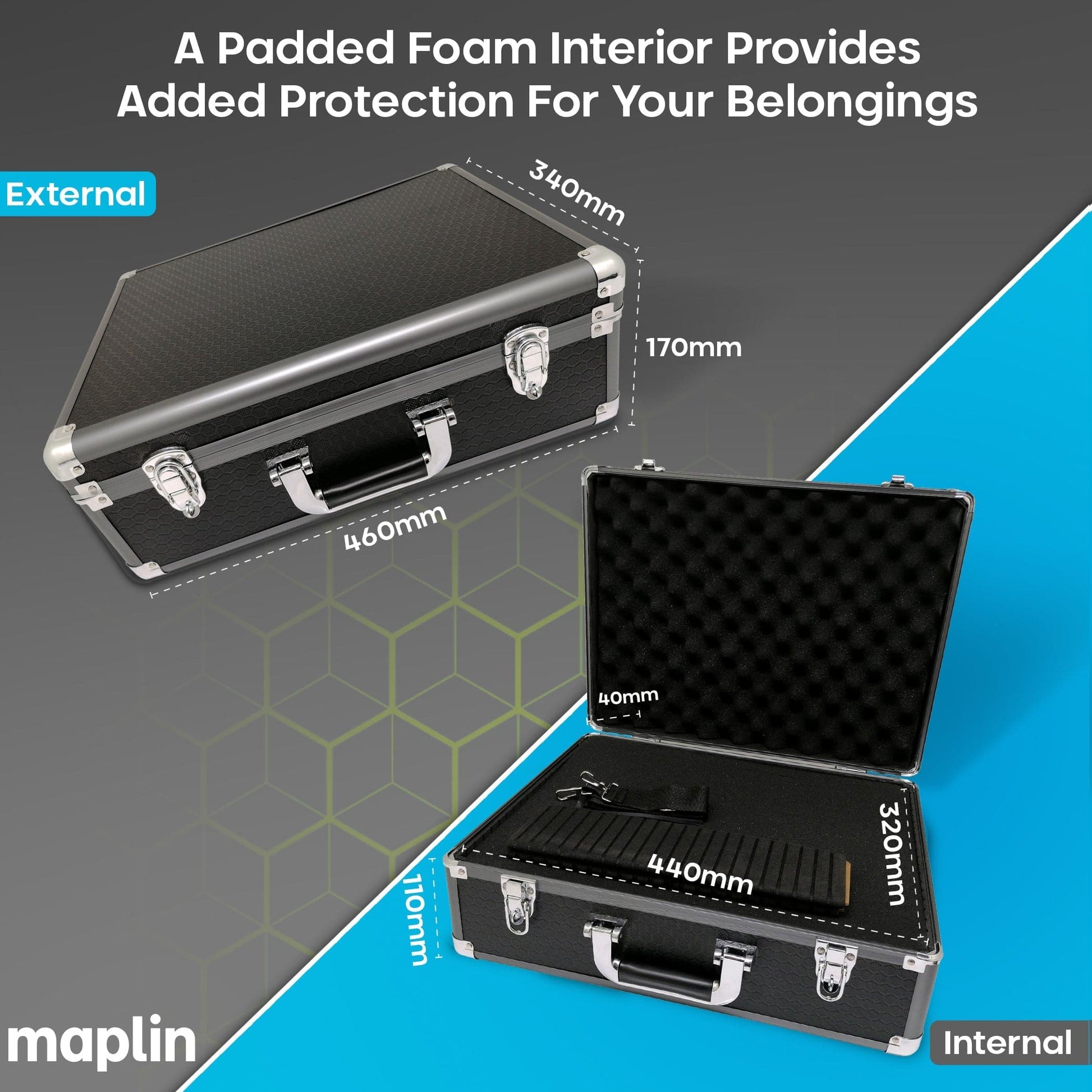 Maplin Plus Large Camera 170 x 460 x 340mm Flight Case - Gun Metal Grey - maplin.co.uk