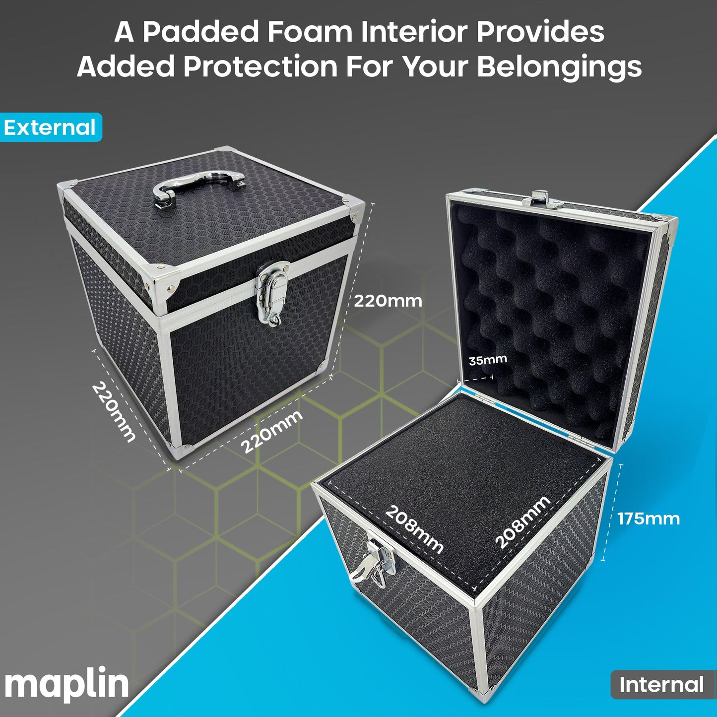 Maplin Plus Aluminium 210 x 200 x 200mm Flight Case - Black - maplin.co.uk