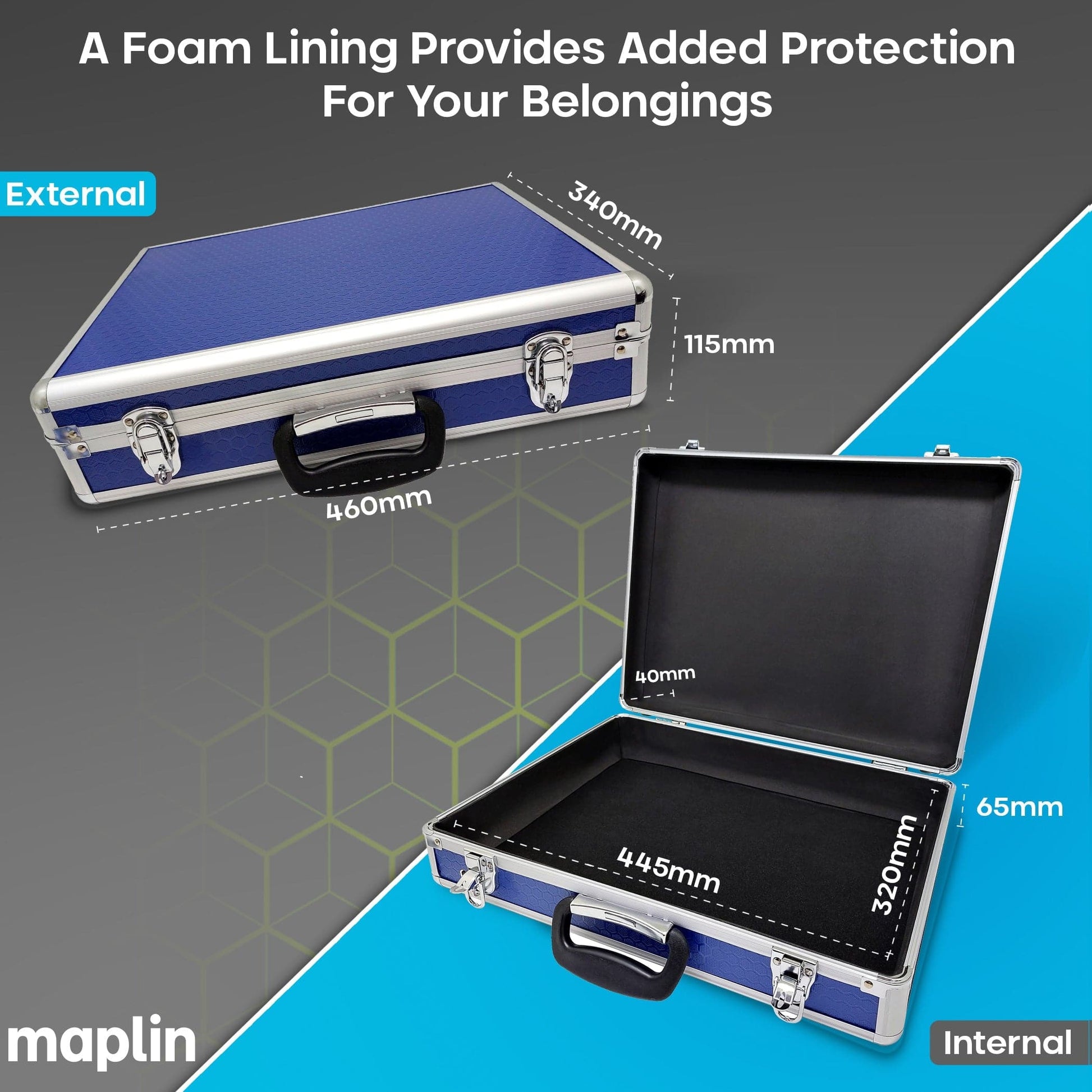 Maplin Plus Aluminium 115 x 460 x 340mm Flight Case - Blue - maplin.co.uk