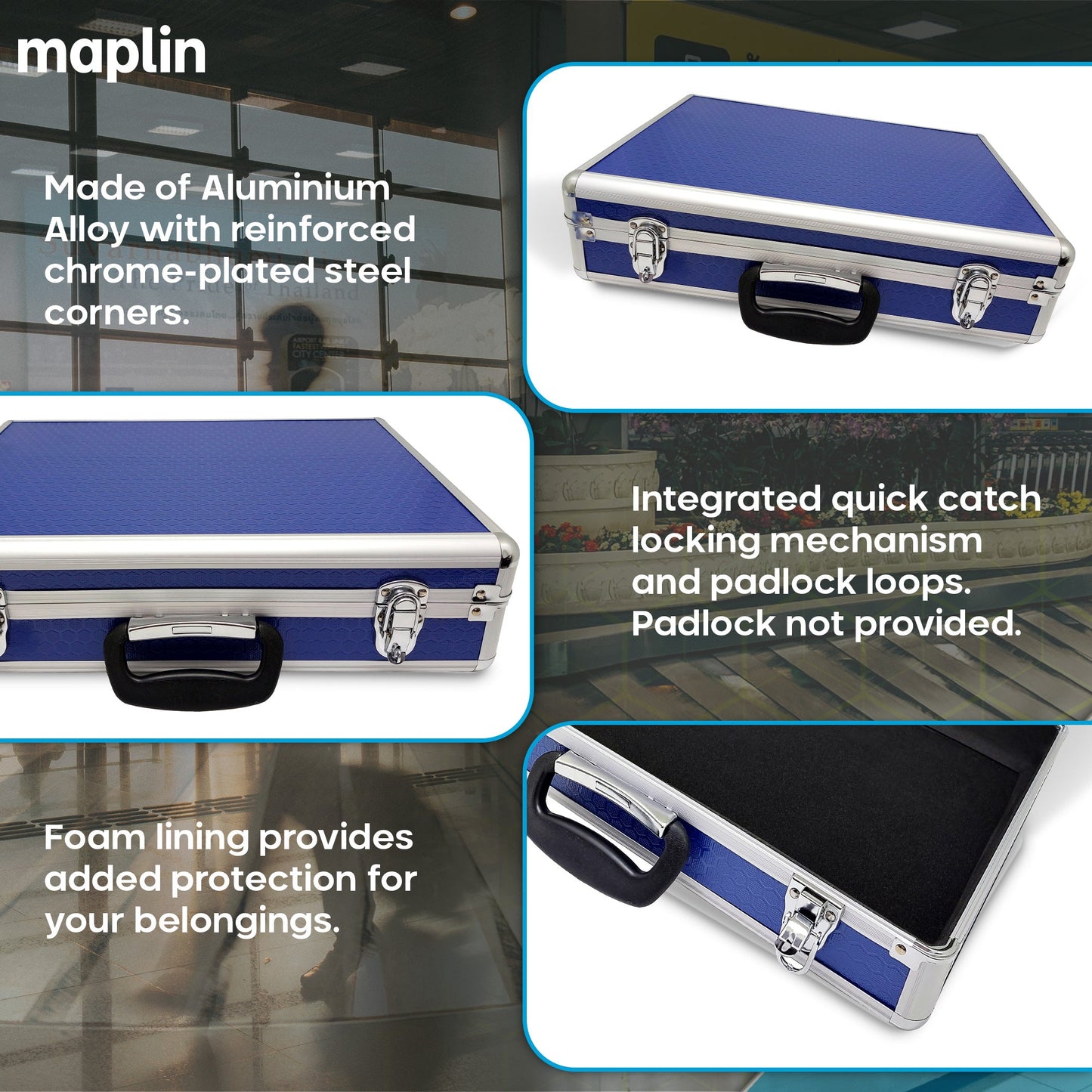 Maplin Plus Aluminium 115 x 460 x 340mm Flight Case - Blue - maplin.co.uk