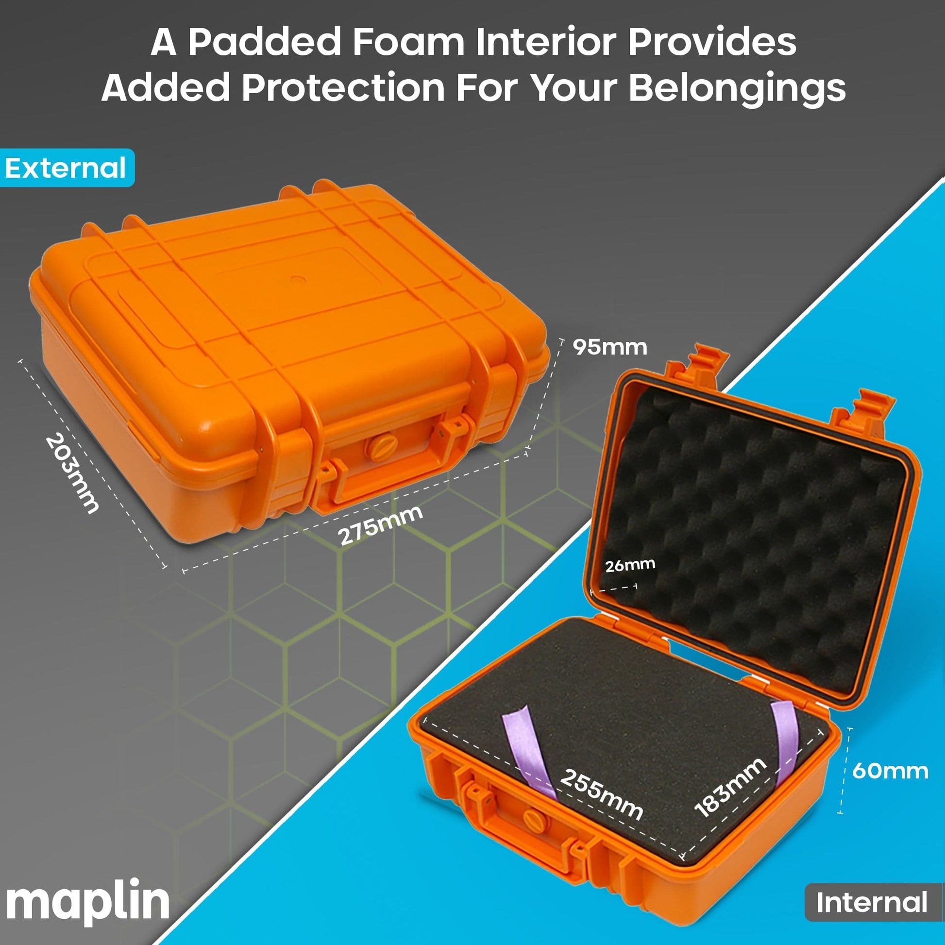 Maplin Plus Shockproof & Waterproof 95.4 x 275 x 203mm Flight Case - Orange - maplin.co.uk