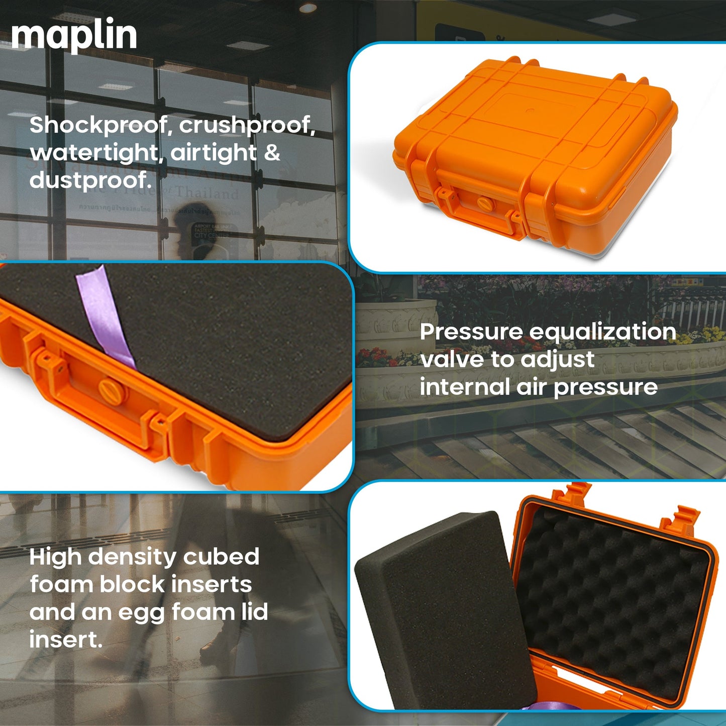 Maplin Plus Shockproof & Waterproof 95.4 x 275 x 203mm Flight Case - Orange - maplin.co.uk