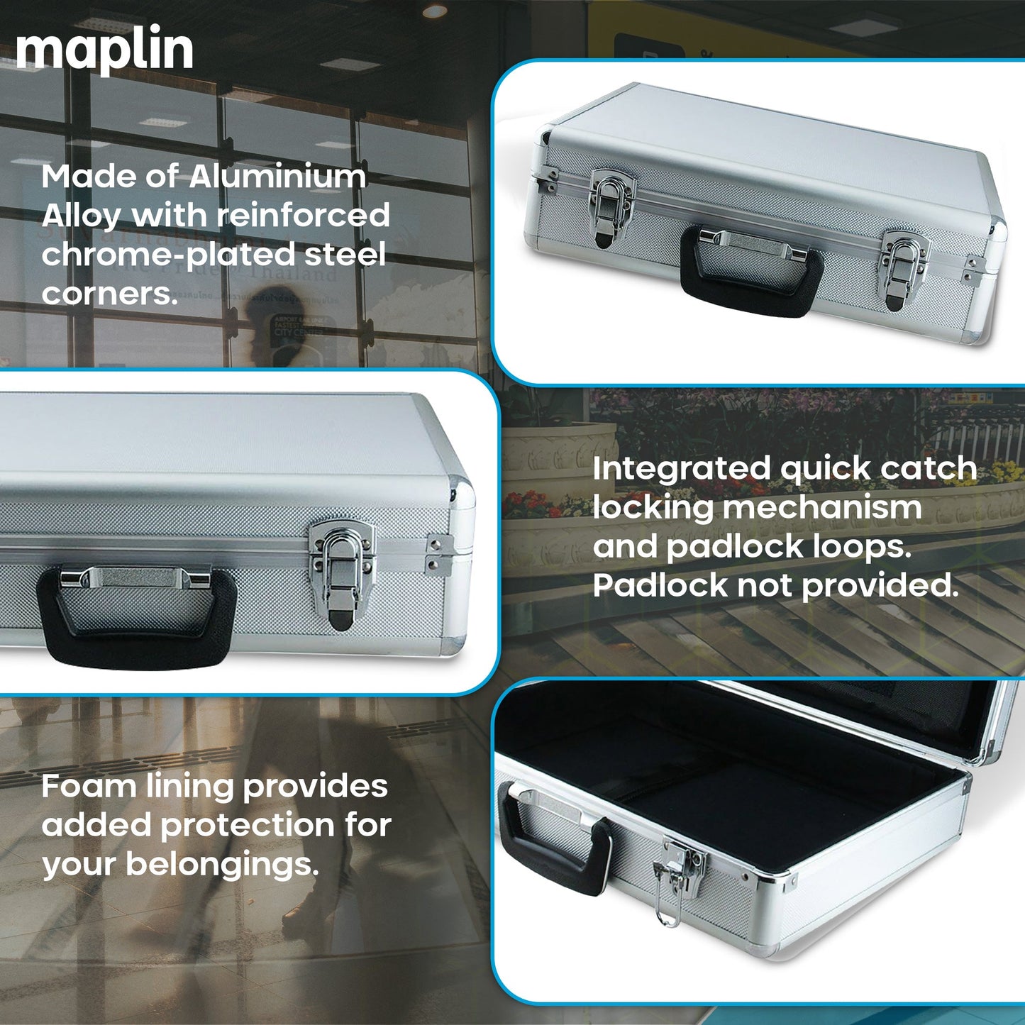 Maplin Plus Aluminium 115 x 440 x 320mm Laptop Flight Case - Silver - maplin.co.uk