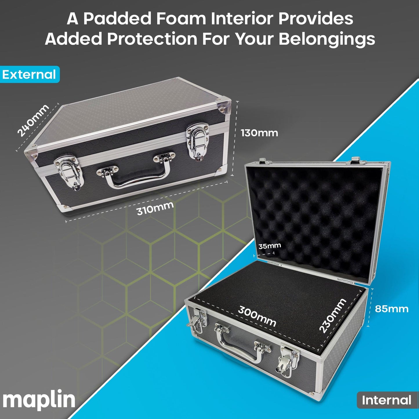 Maplin Plus Aluminium 130 x 310 x 240mm Flight Case - Grey - maplin.co.uk